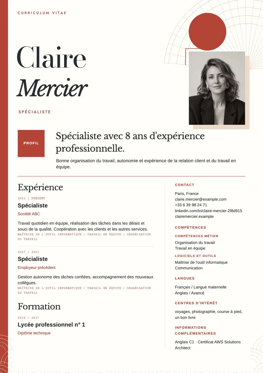 Modèle de CV Akane, aperçu du document fini