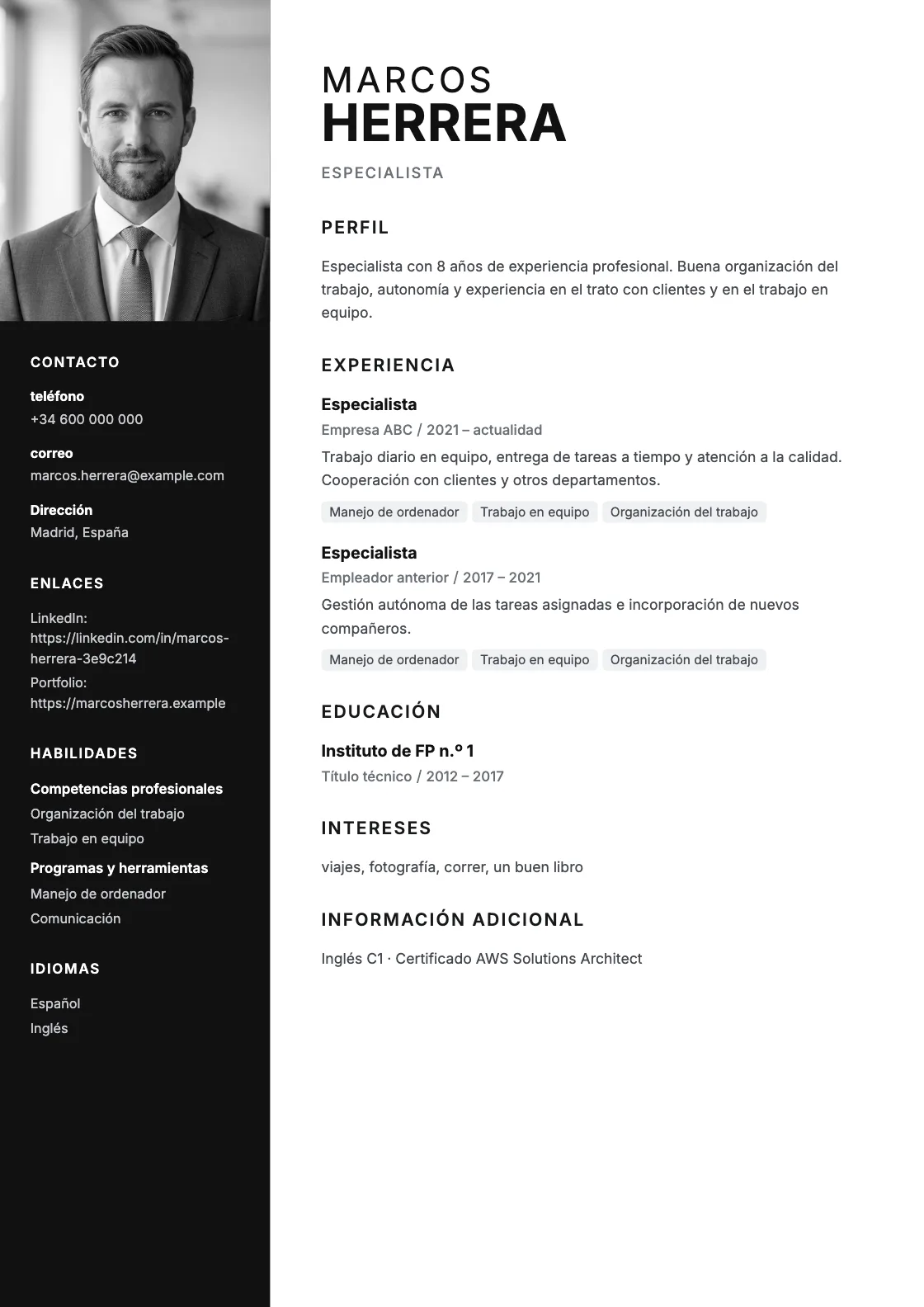 Plantilla de CV Canfield, vista previa del documento terminado