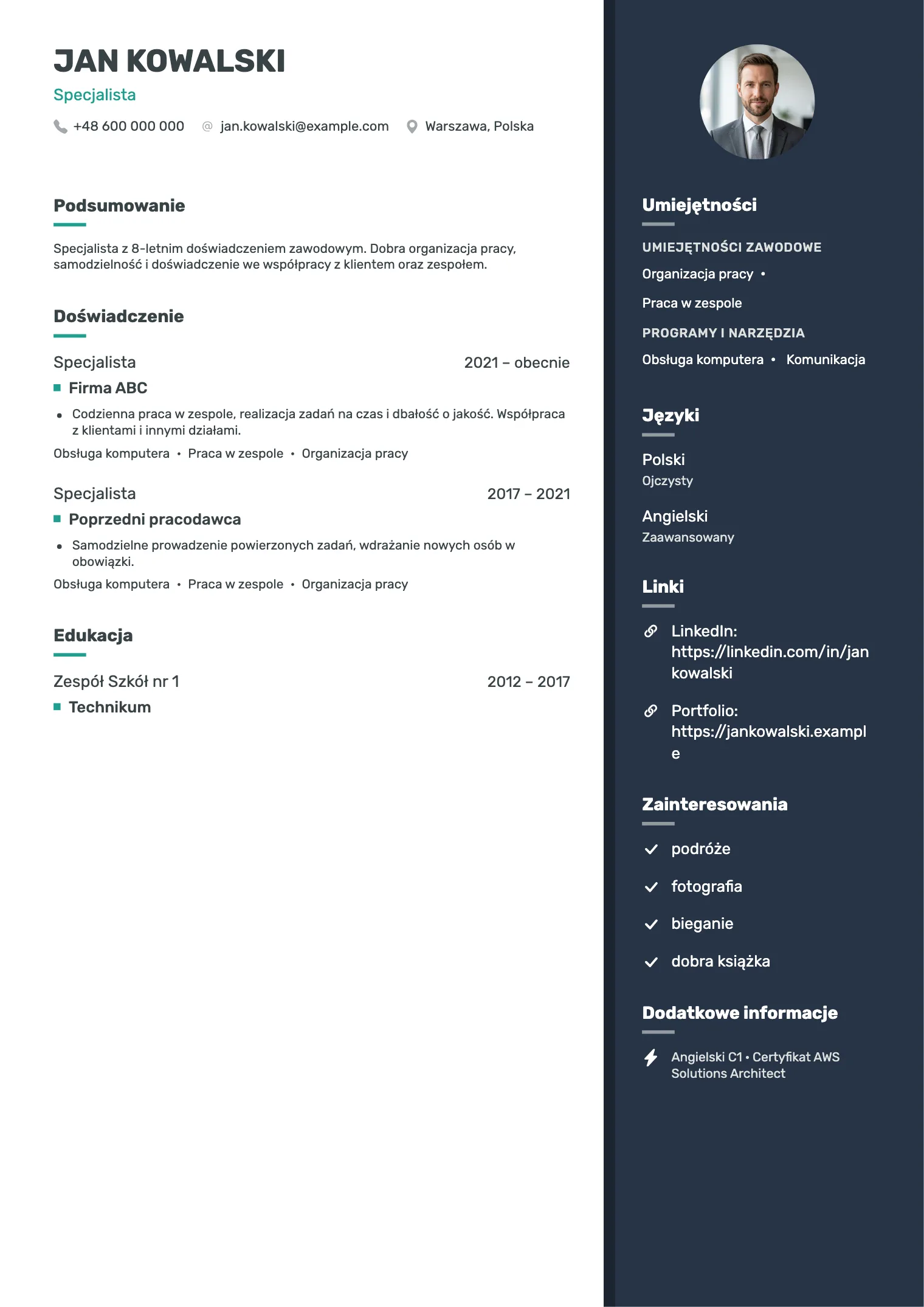 Wzór CV Cobalt, podgląd gotowego dokumentu