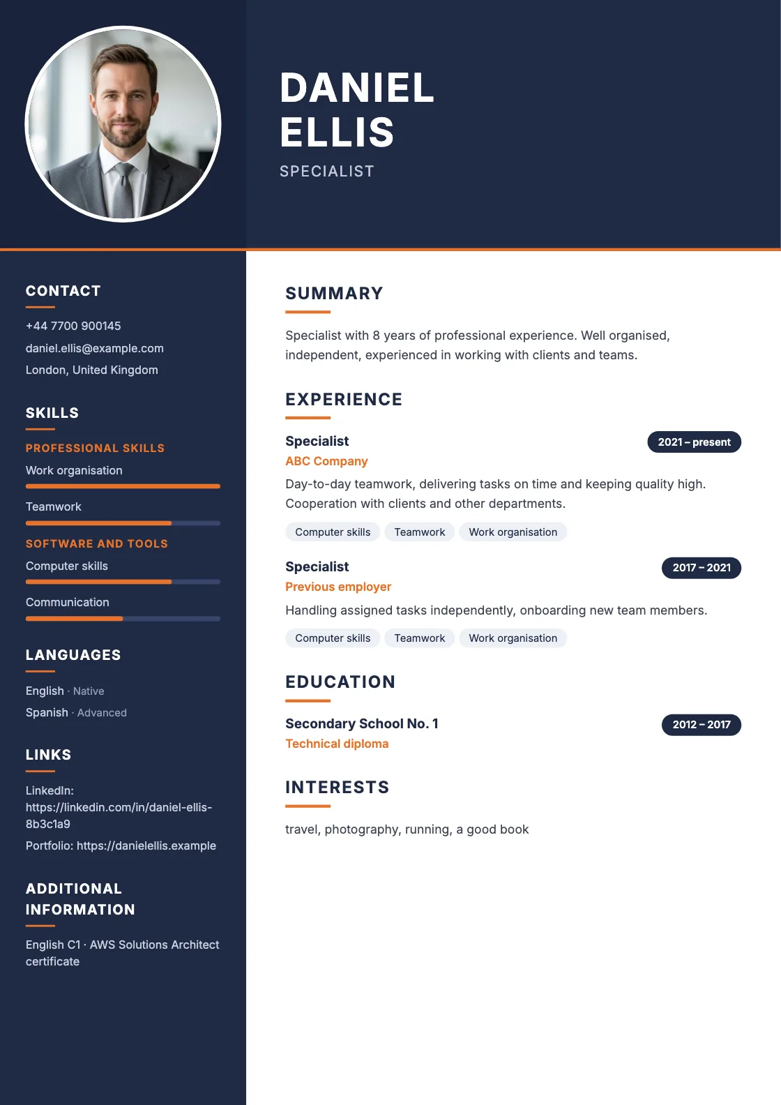 Convoy CV template, preview of the finished document