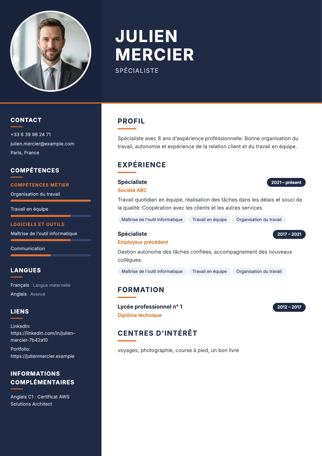 Modèle de CV Convoy, aperçu du document fini