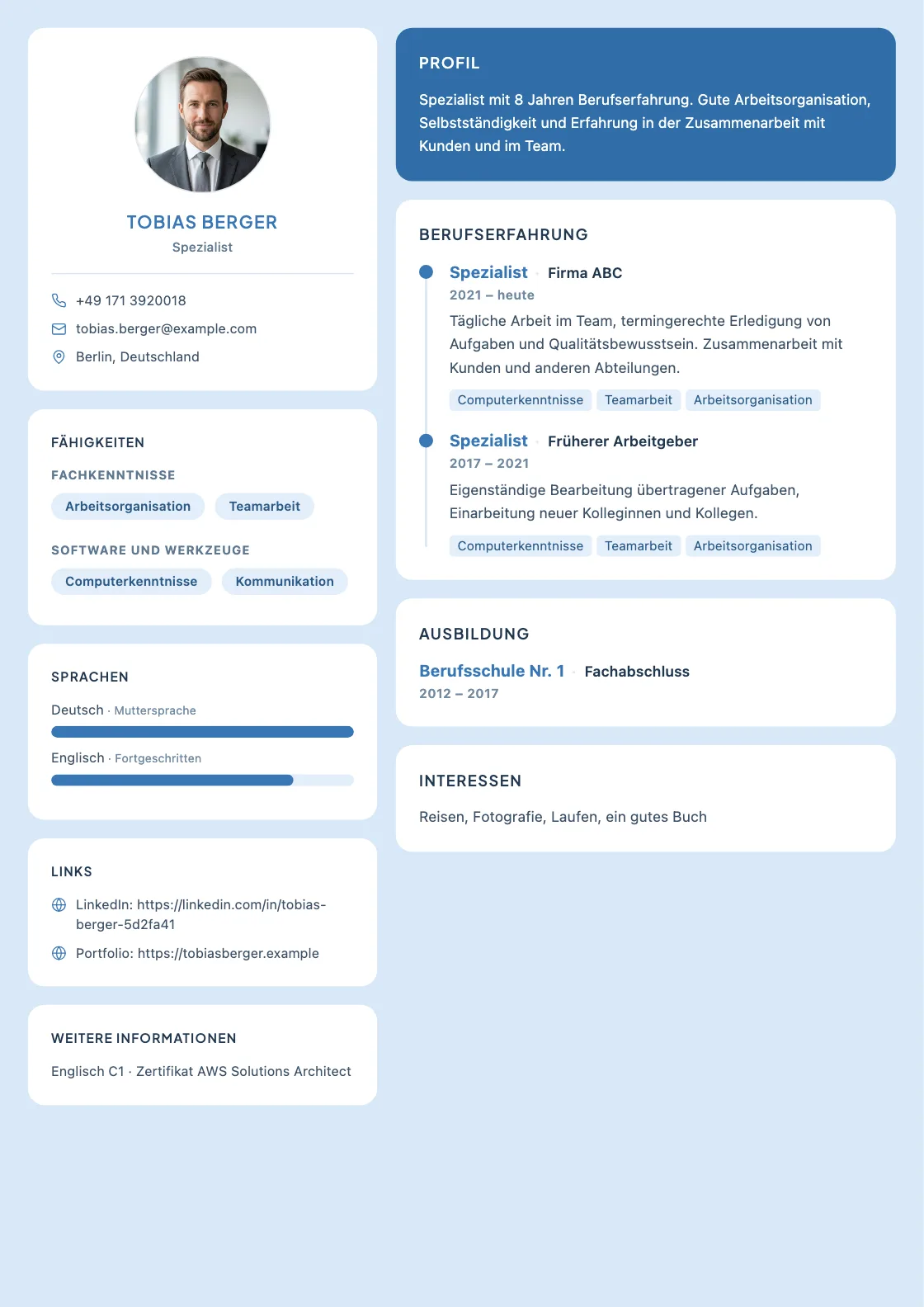 Lebenslauf Vorlage Creative Grid, Vorschau des fertigen Dokuments
