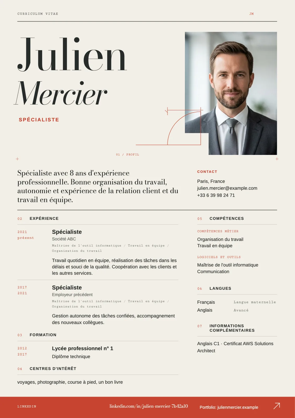 Modèle de CV Cross Section, aperçu du document fini