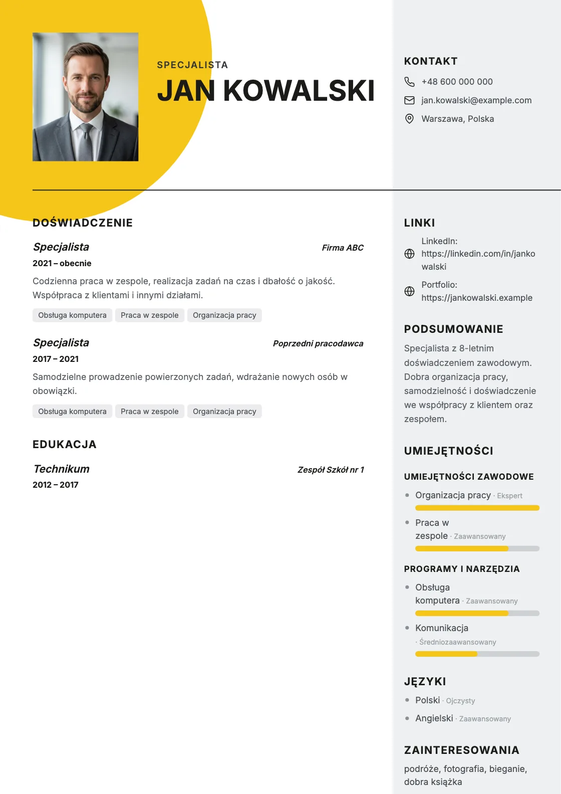 Wzór CV Editorial, podgląd gotowego dokumentu