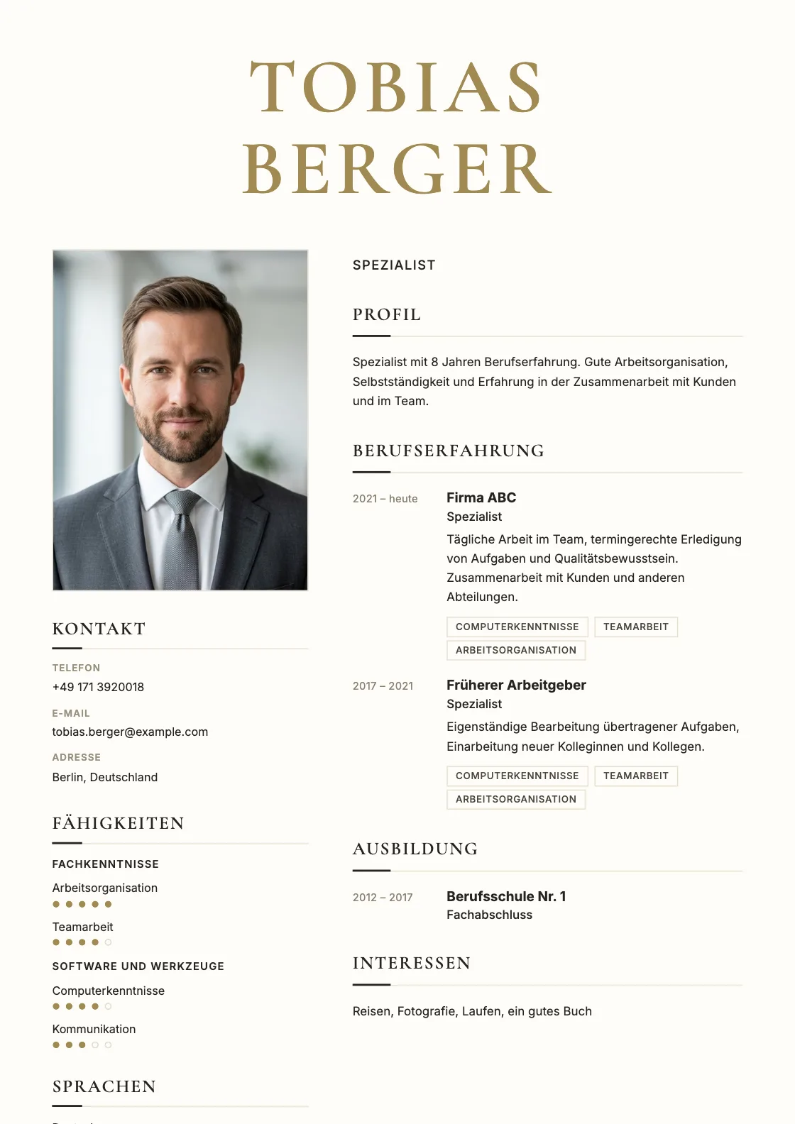 Lebenslauf Vorlage High Fashion, Vorschau des fertigen Dokuments