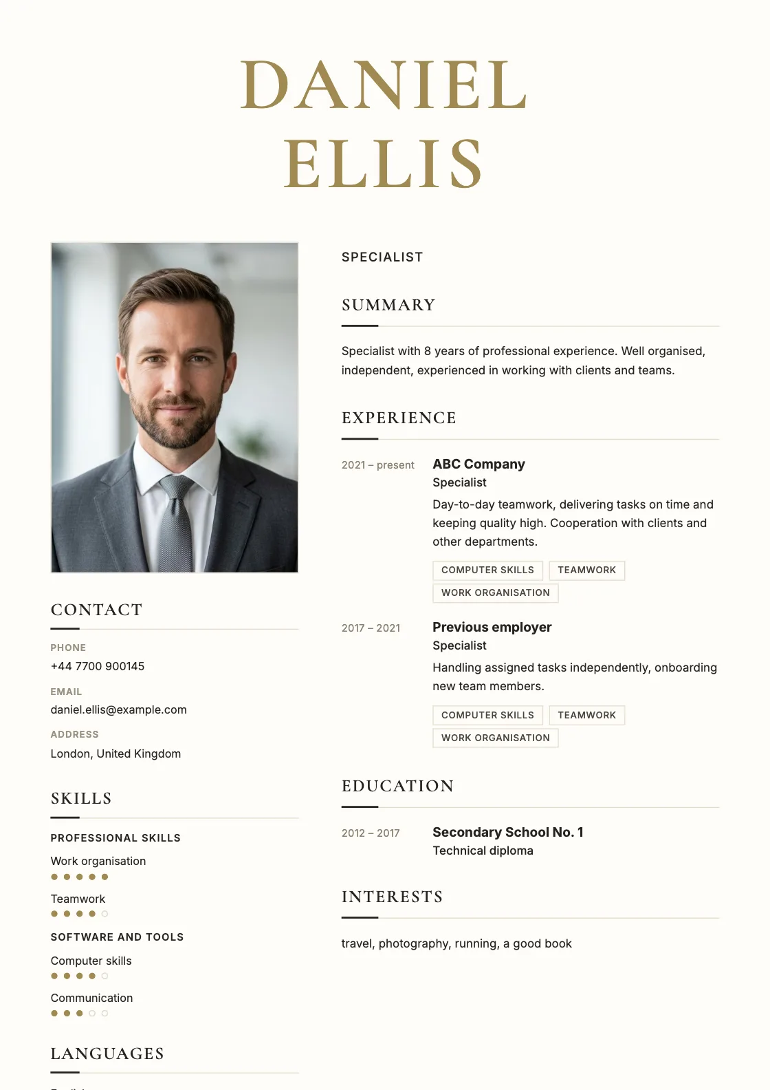 High Fashion CV template, preview of the finished document
