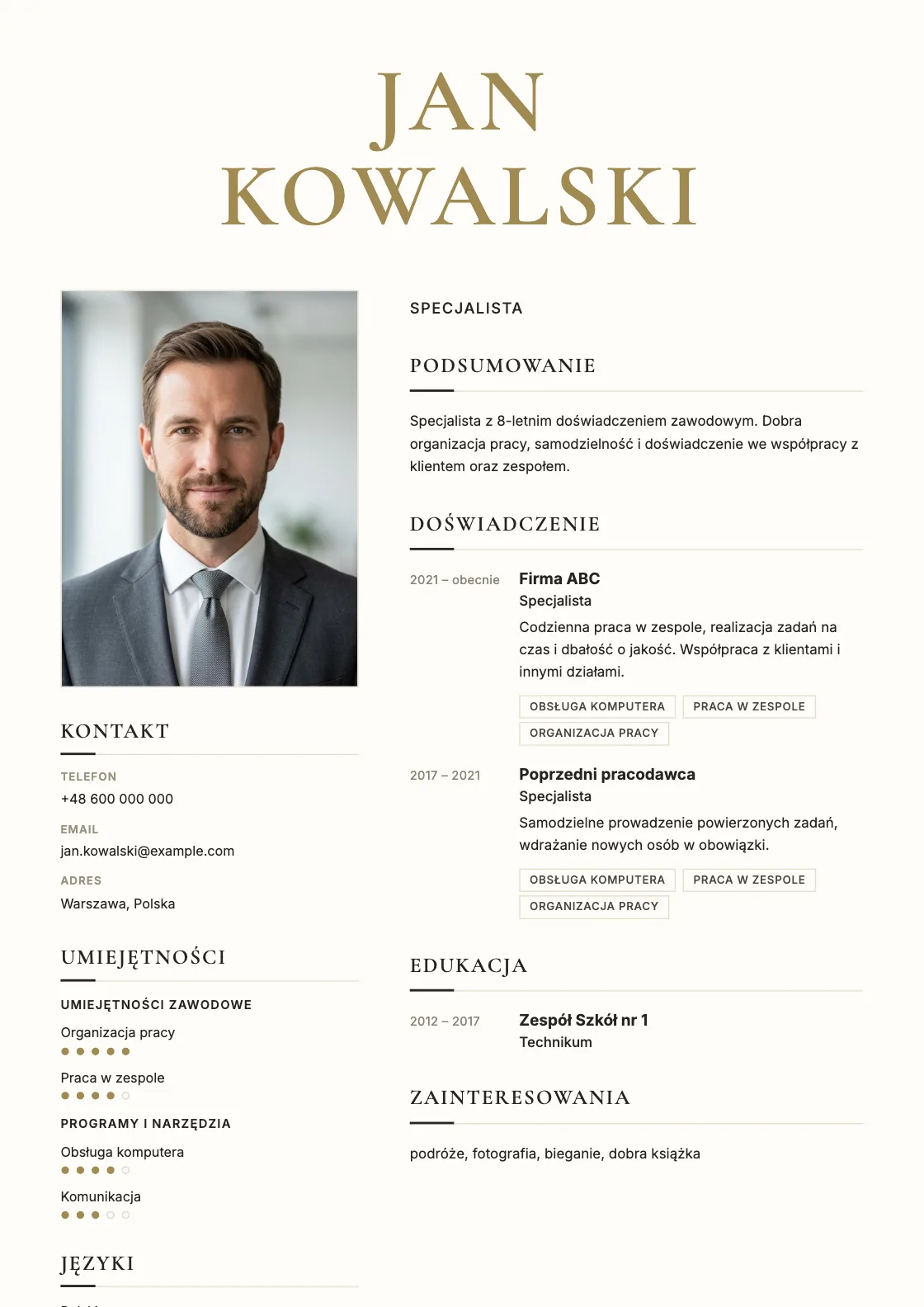 Wzór CV High Fashion, podgląd gotowego dokumentu
