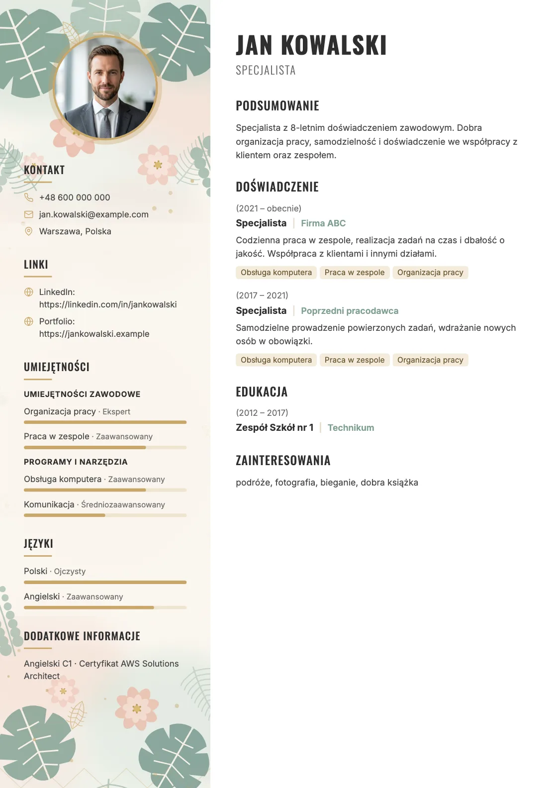 Wzór CV Flora, podgląd gotowego dokumentu