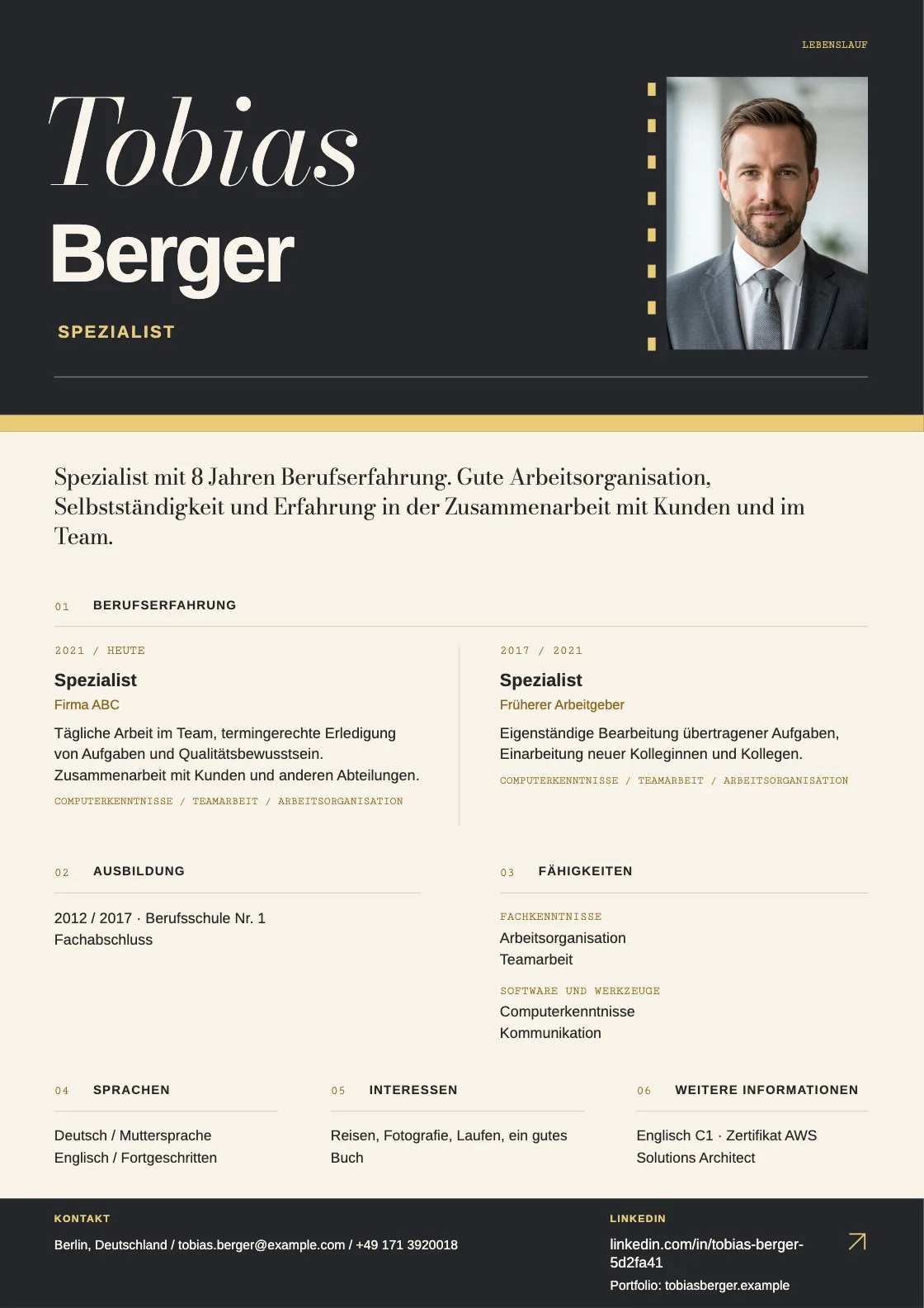 Lebenslauf Vorlage Frame, Vorschau des fertigen Dokuments