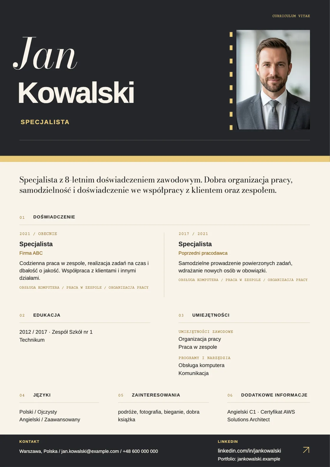 Wzór CV Frame, podgląd gotowego dokumentu
