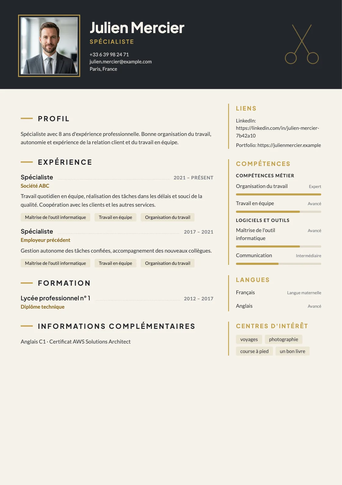 Modèle de CV Fringe, aperçu du document fini