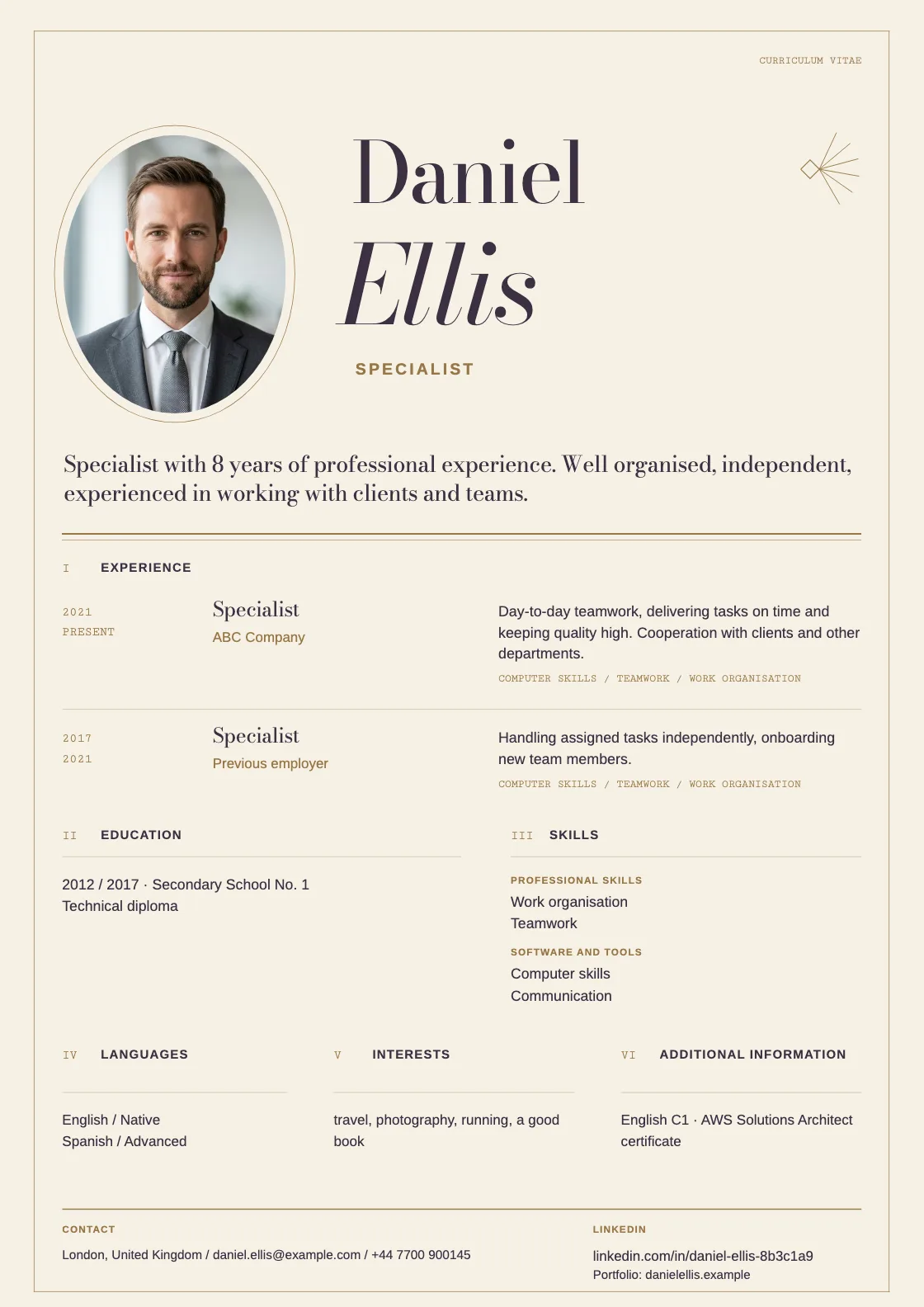 Grand CV template, preview of the finished document