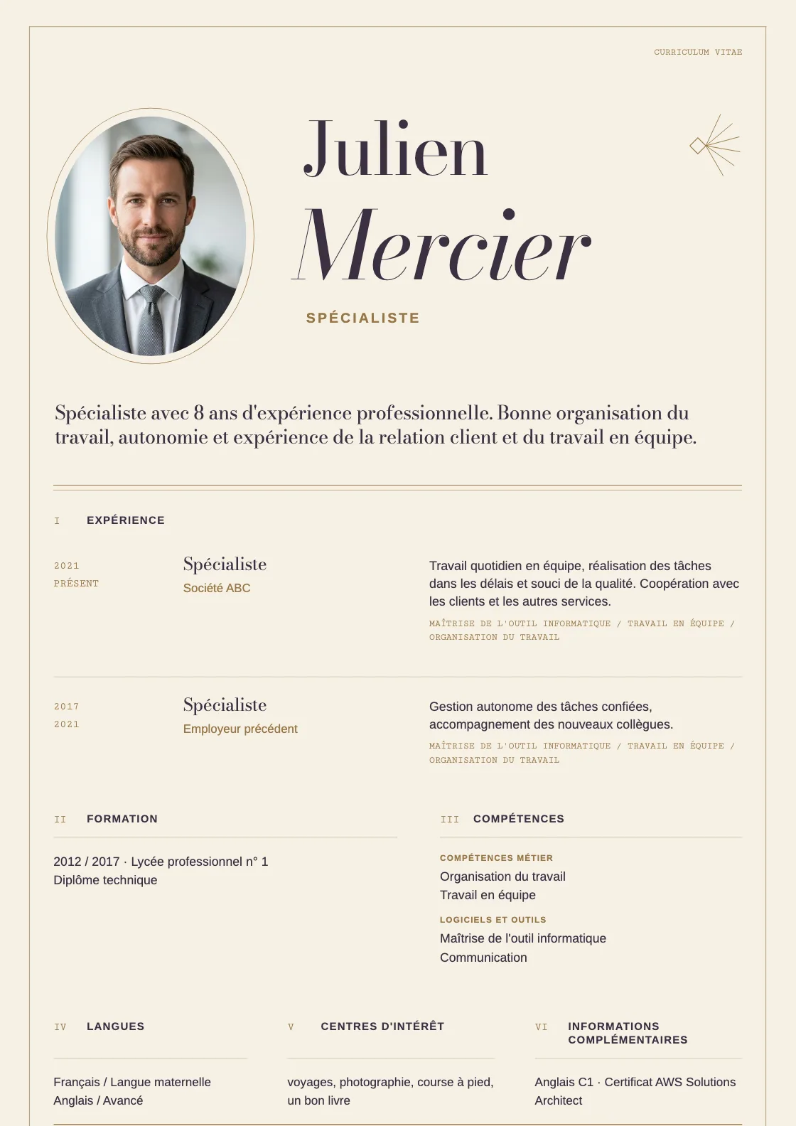 Modèle de CV Grand, aperçu du document fini