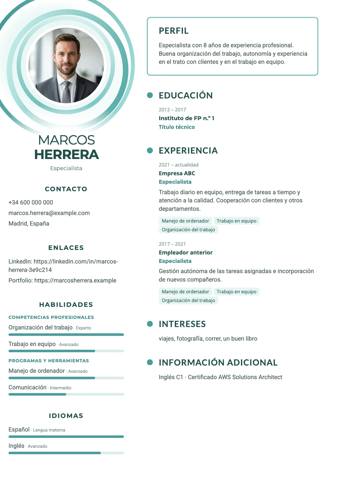 Plantilla de CV Halo, vista previa del documento terminado