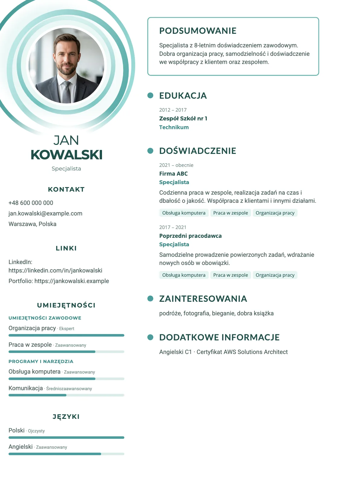 Wzór CV Halo, podgląd gotowego dokumentu