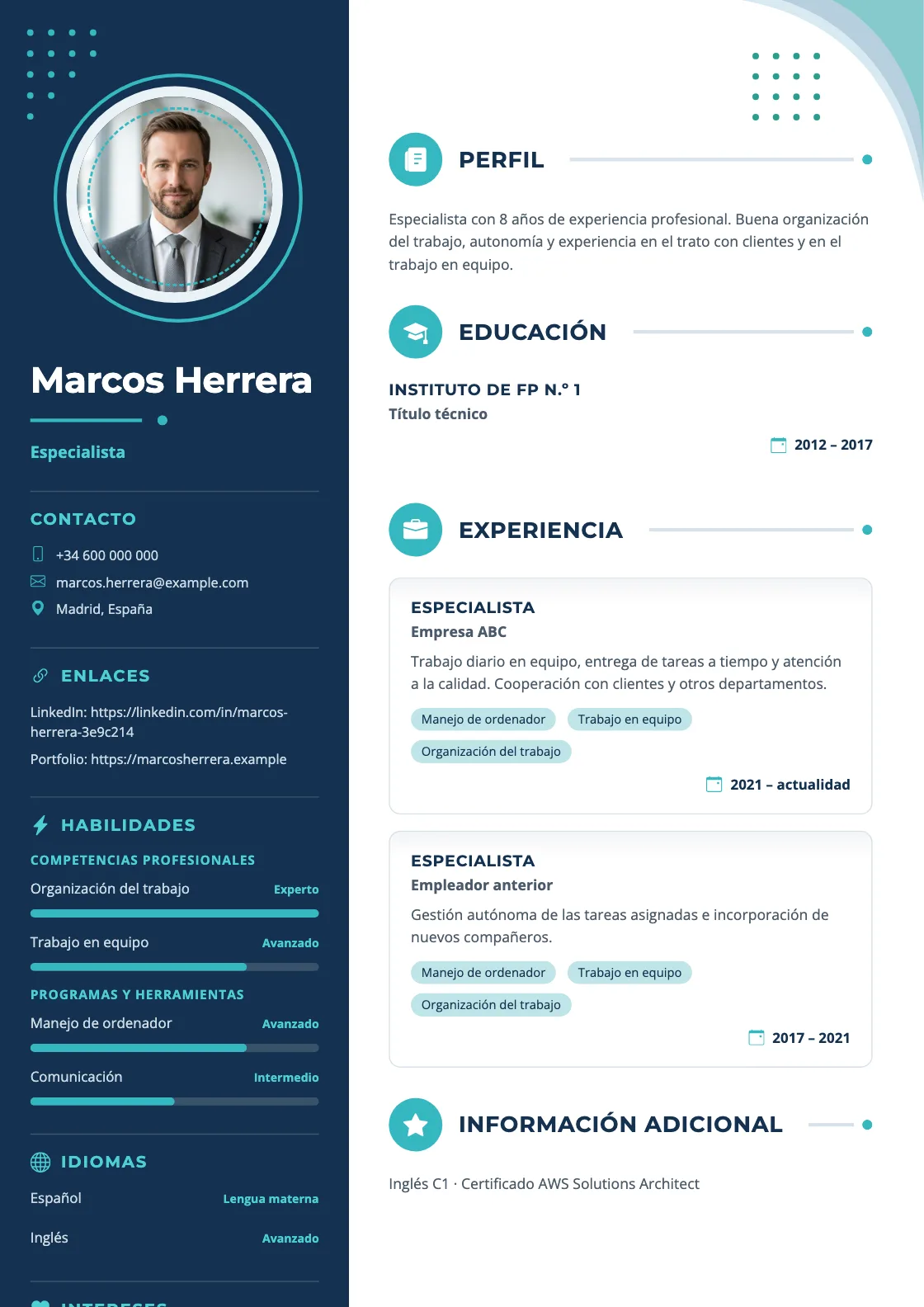 Plantilla de CV Harbor, vista previa del documento terminado