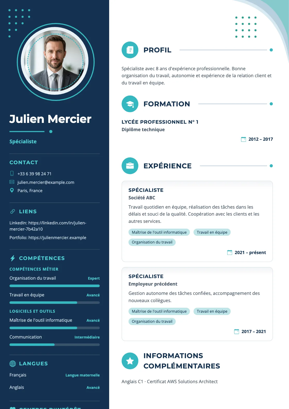 Modèle de CV Harbor, aperçu du document fini