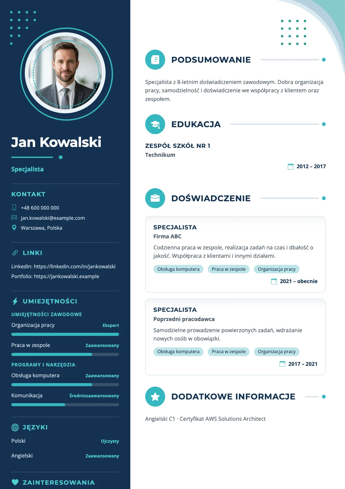 Wzór CV Harbor, podgląd gotowego dokumentu