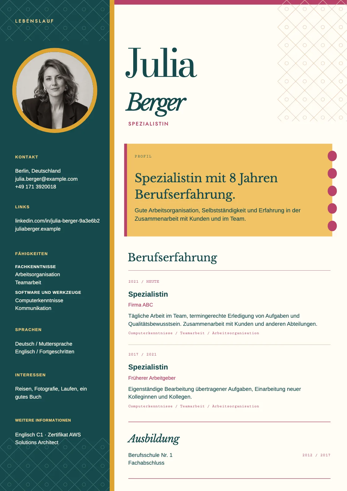 Lebenslauf Vorlage Jaipur, Vorschau des fertigen Dokuments