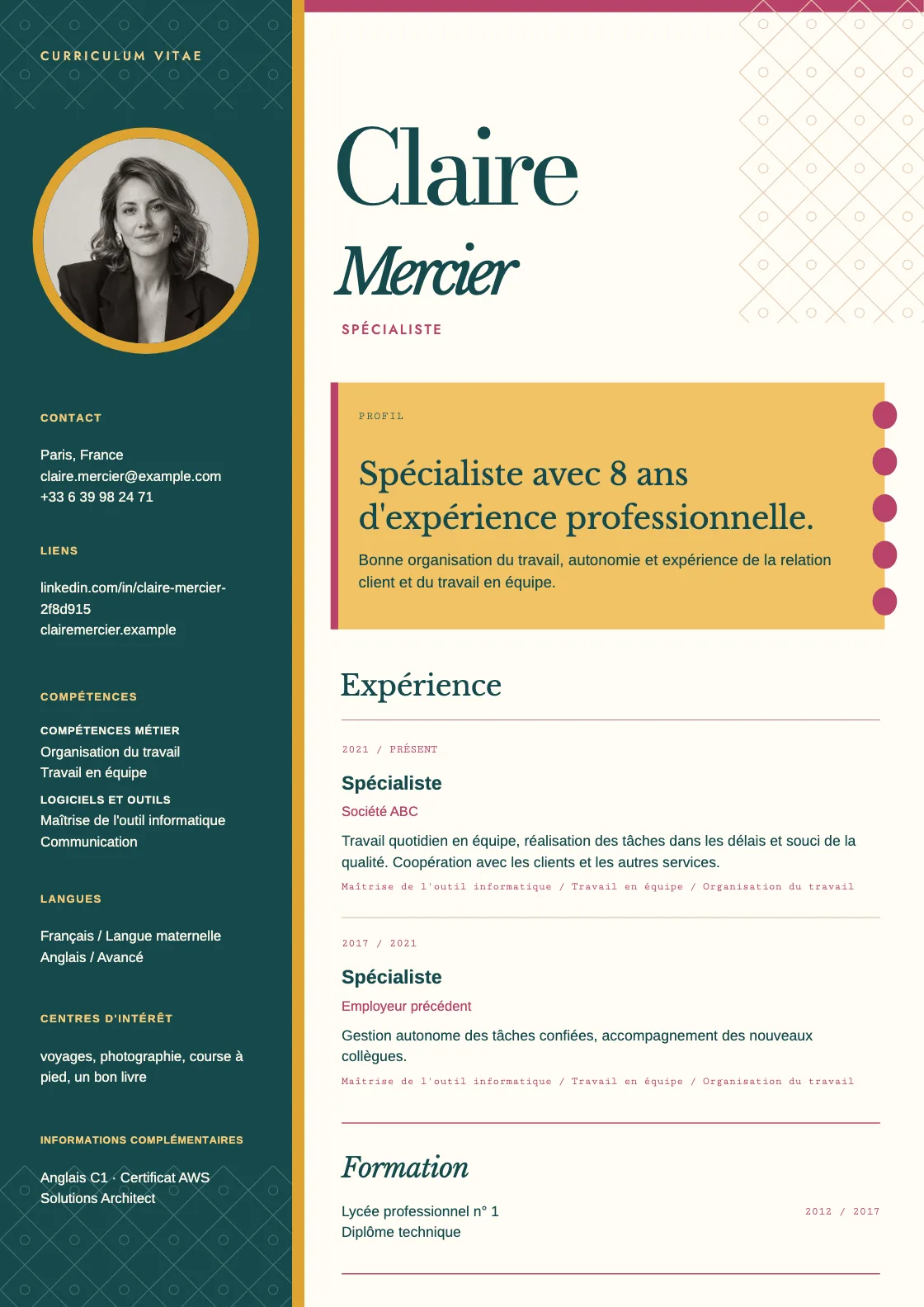 Modèle de CV Jaipur, aperçu du document fini