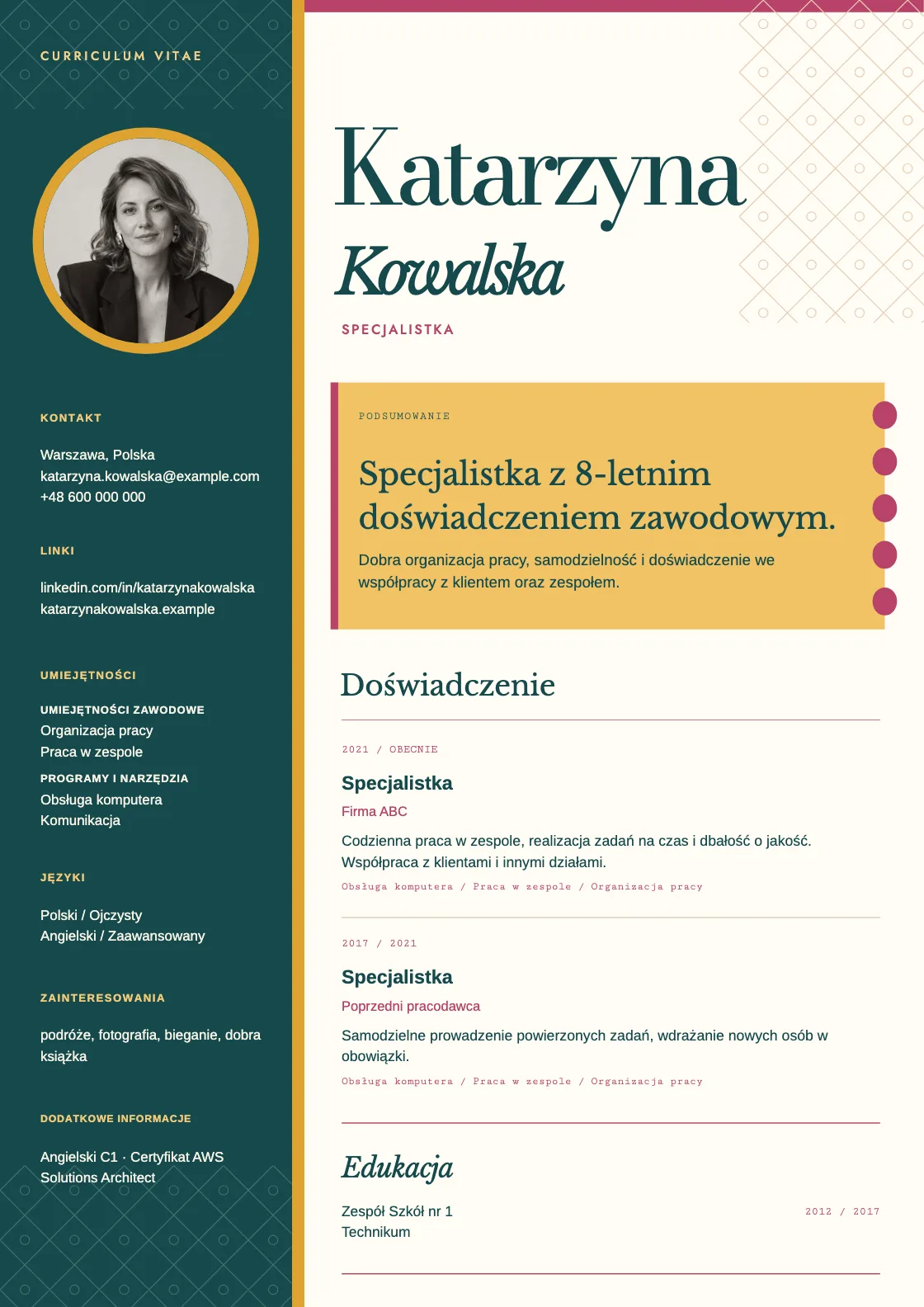 Wzór CV Jaipur, podgląd gotowego dokumentu