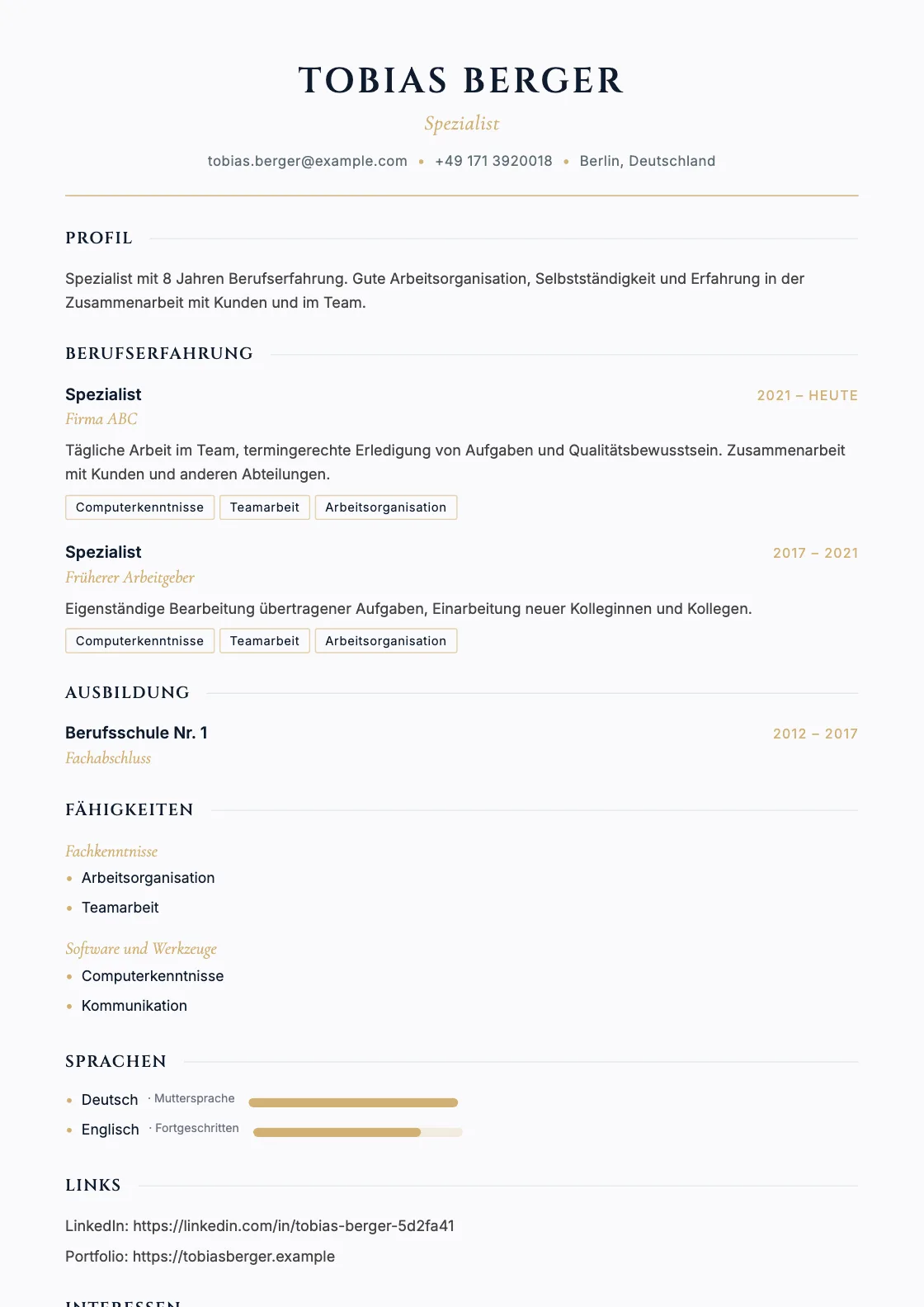 Lebenslauf Vorlage Lex, Vorschau des fertigen Dokuments