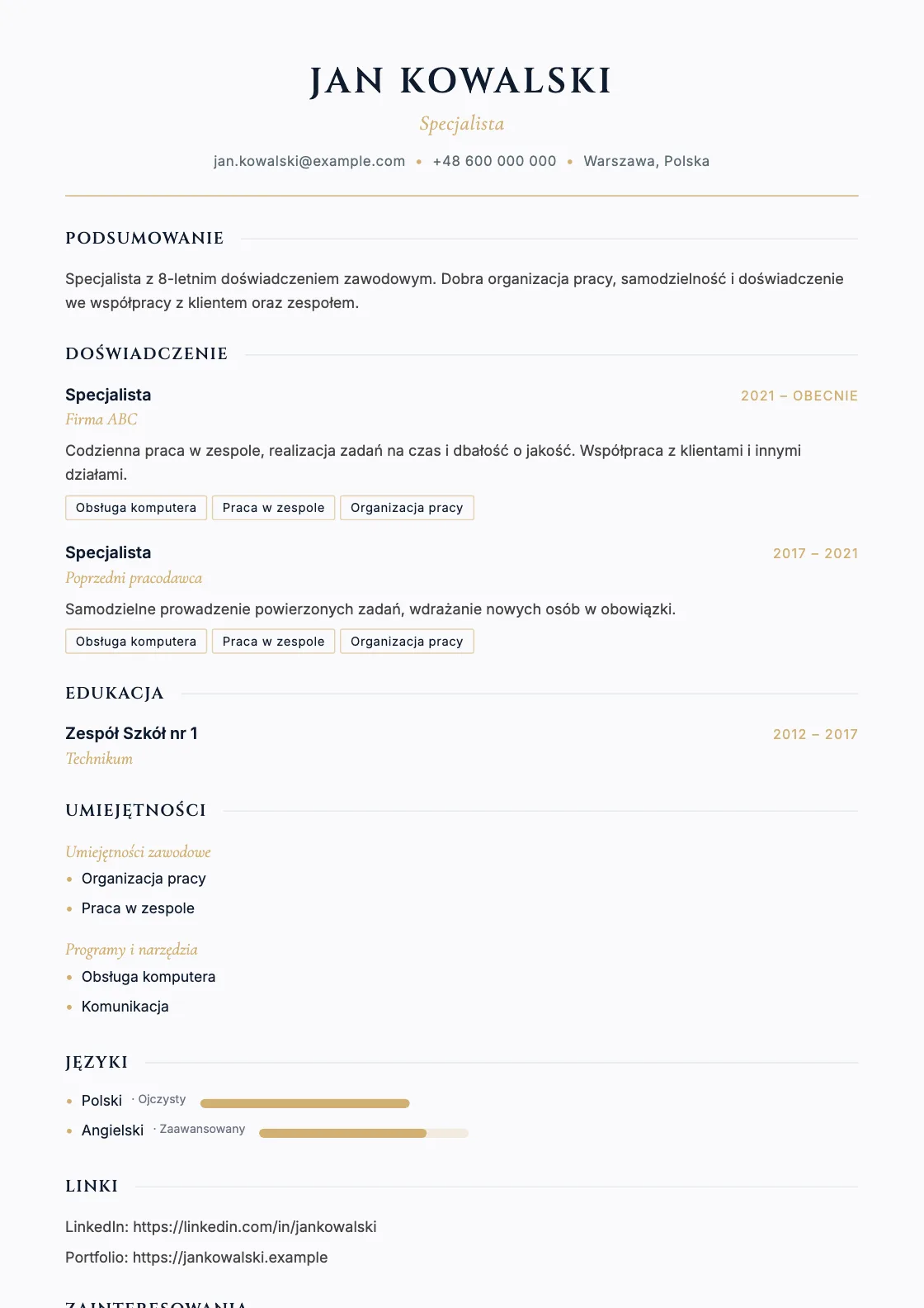 Wzór CV Lex, podgląd gotowego dokumentu