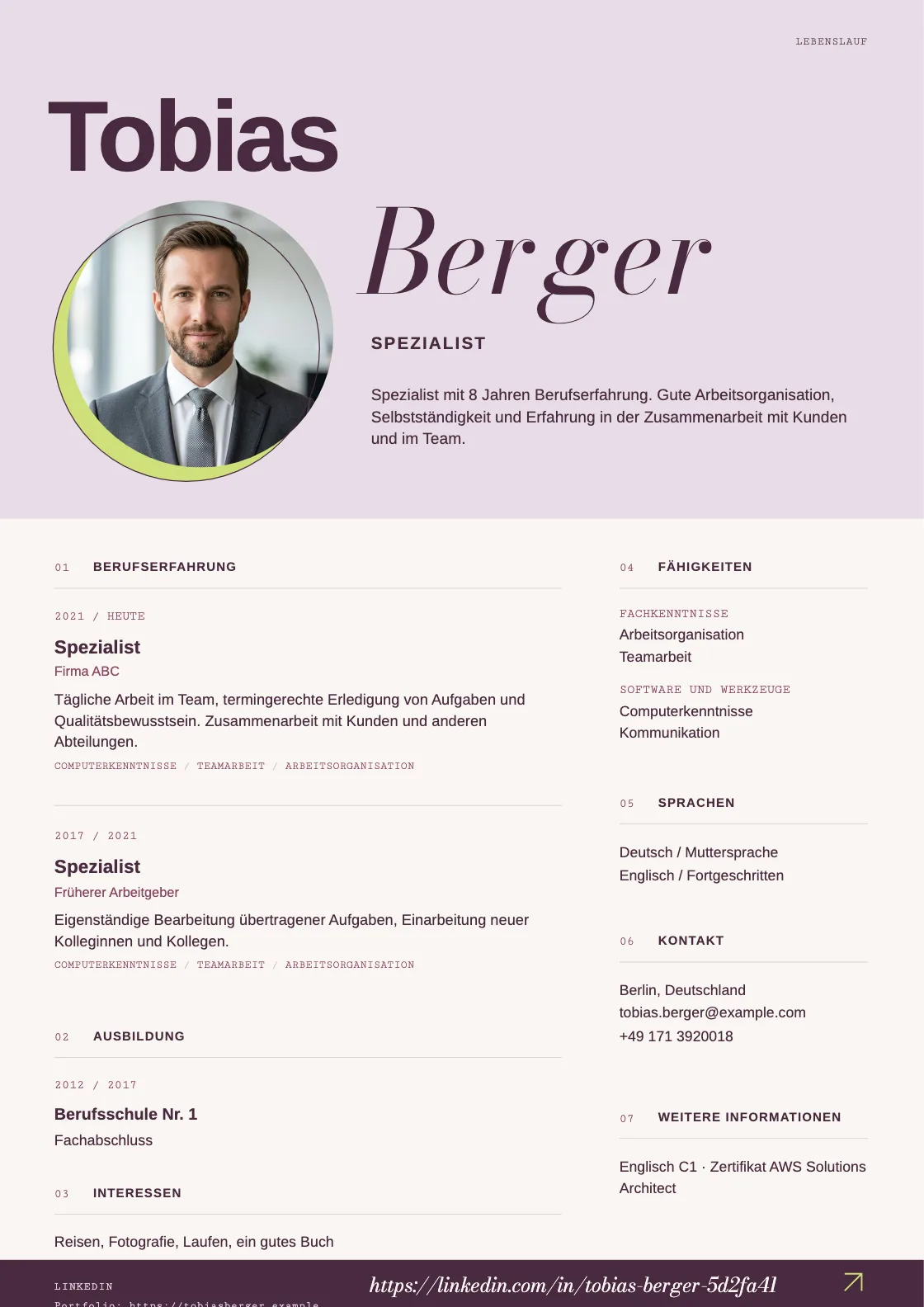 Lebenslauf Vorlage Manifesto, Vorschau des fertigen Dokuments