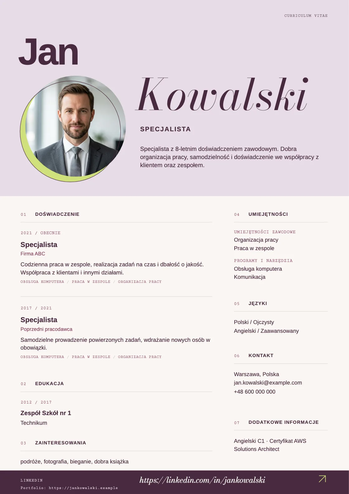 Wzór CV Manifesto, podgląd gotowego dokumentu