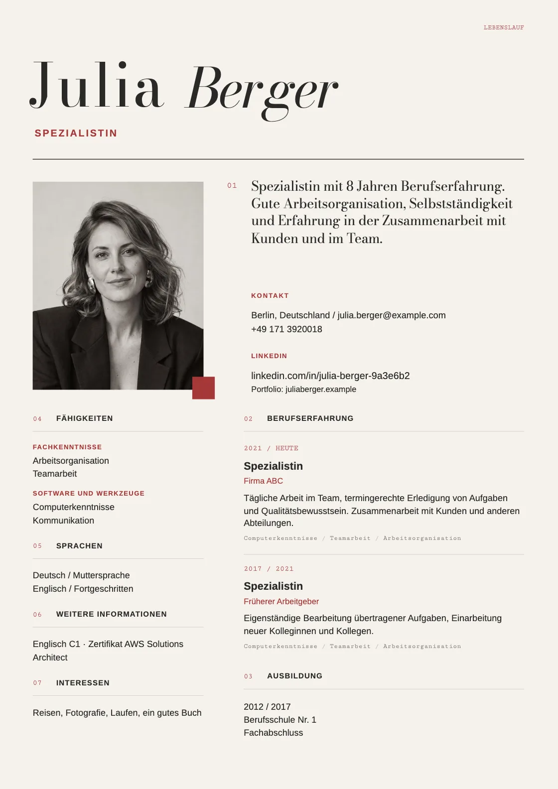Lebenslauf Vorlage Margin, Vorschau des fertigen Dokuments