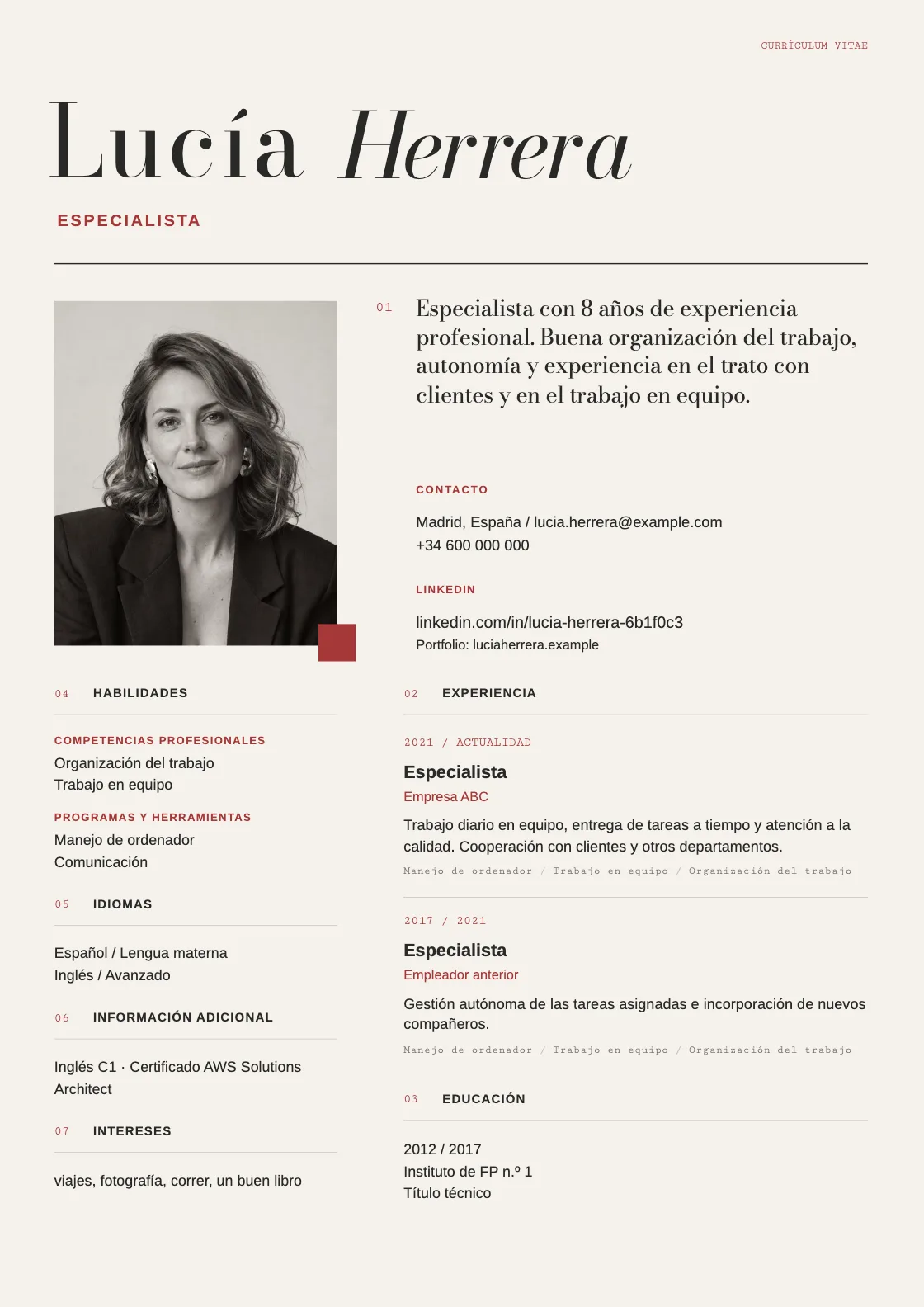 Plantilla de CV Margin, vista previa del documento terminado