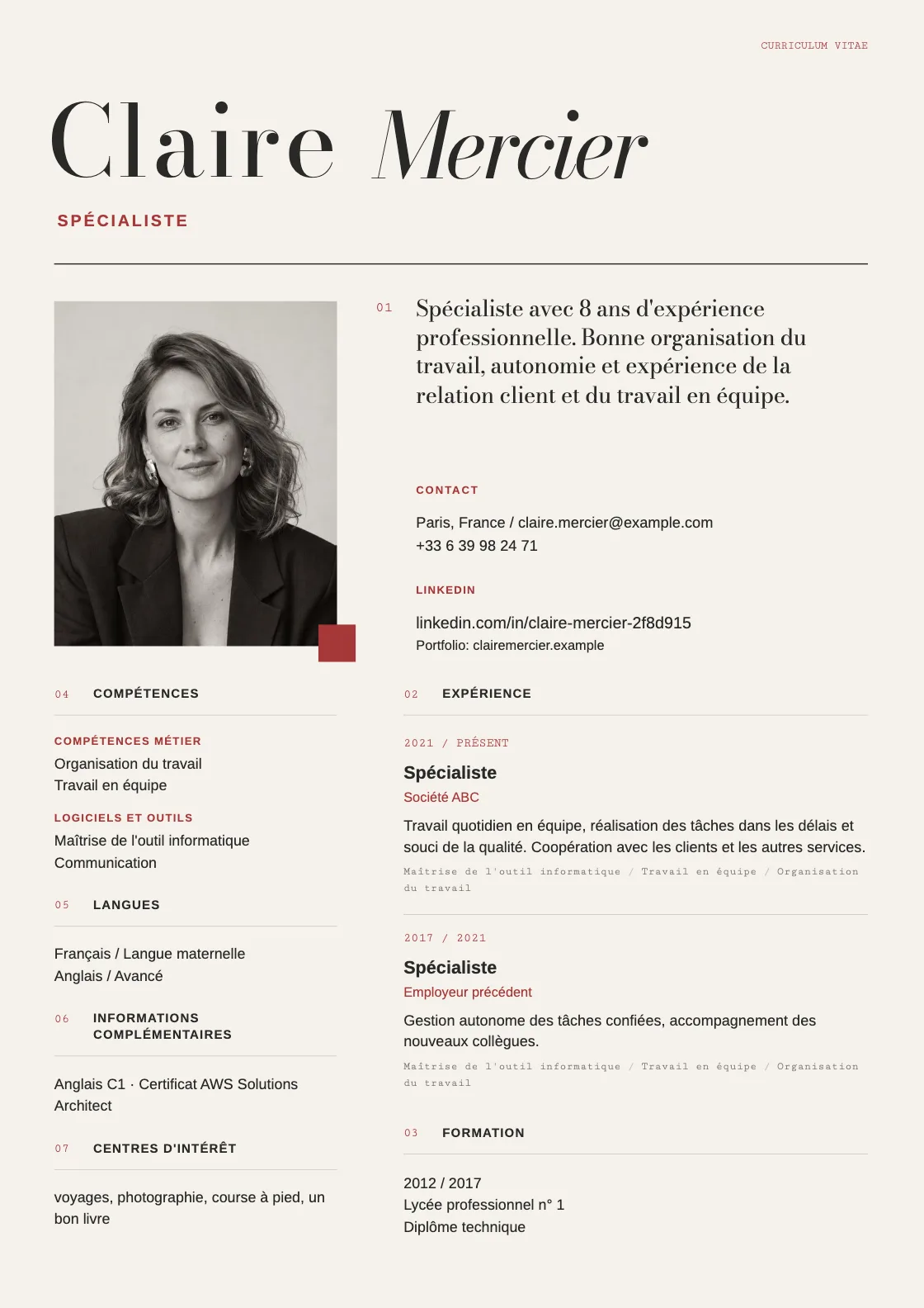 Modèle de CV Margin, aperçu du document fini