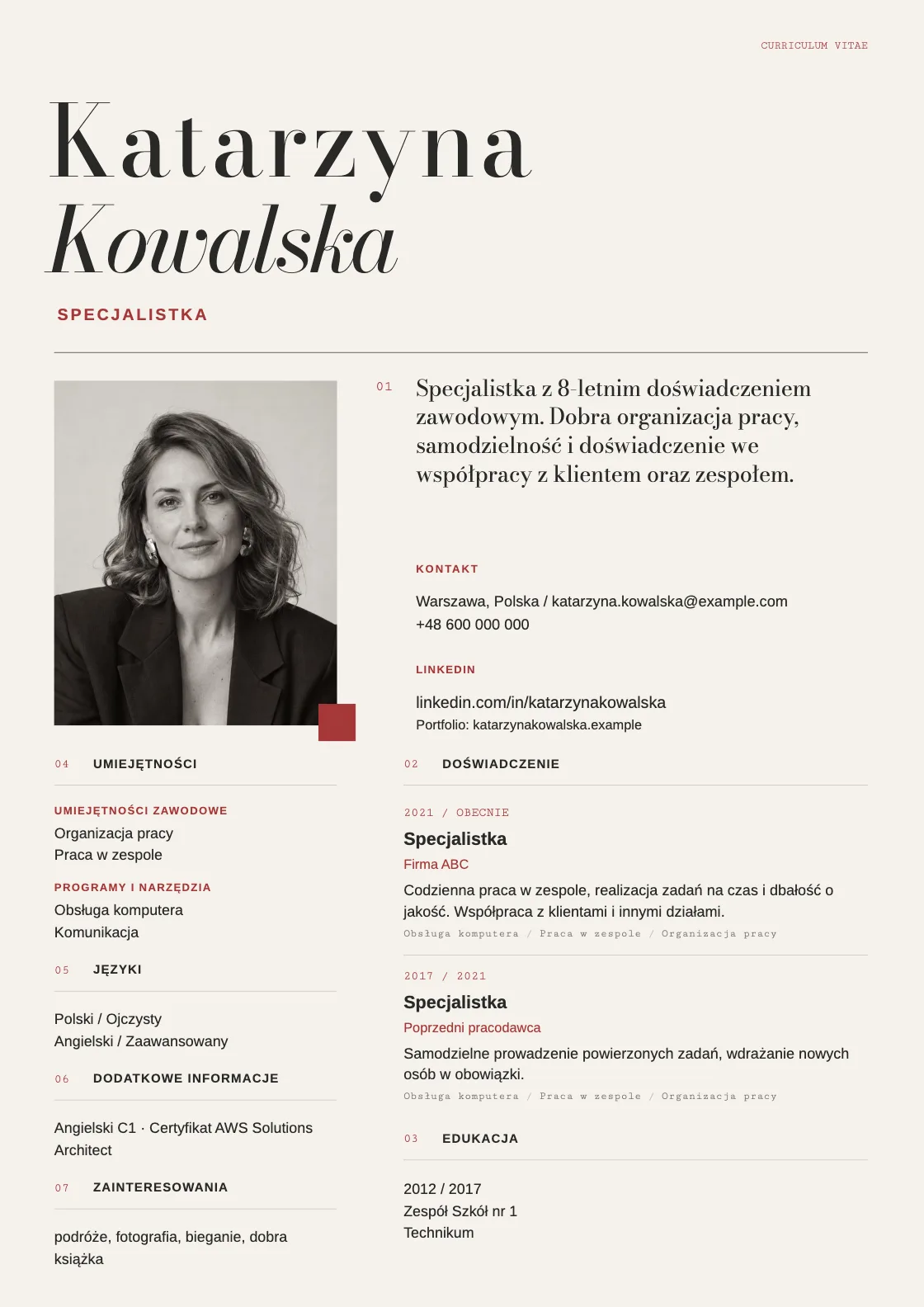 Wzór CV Margin, podgląd gotowego dokumentu