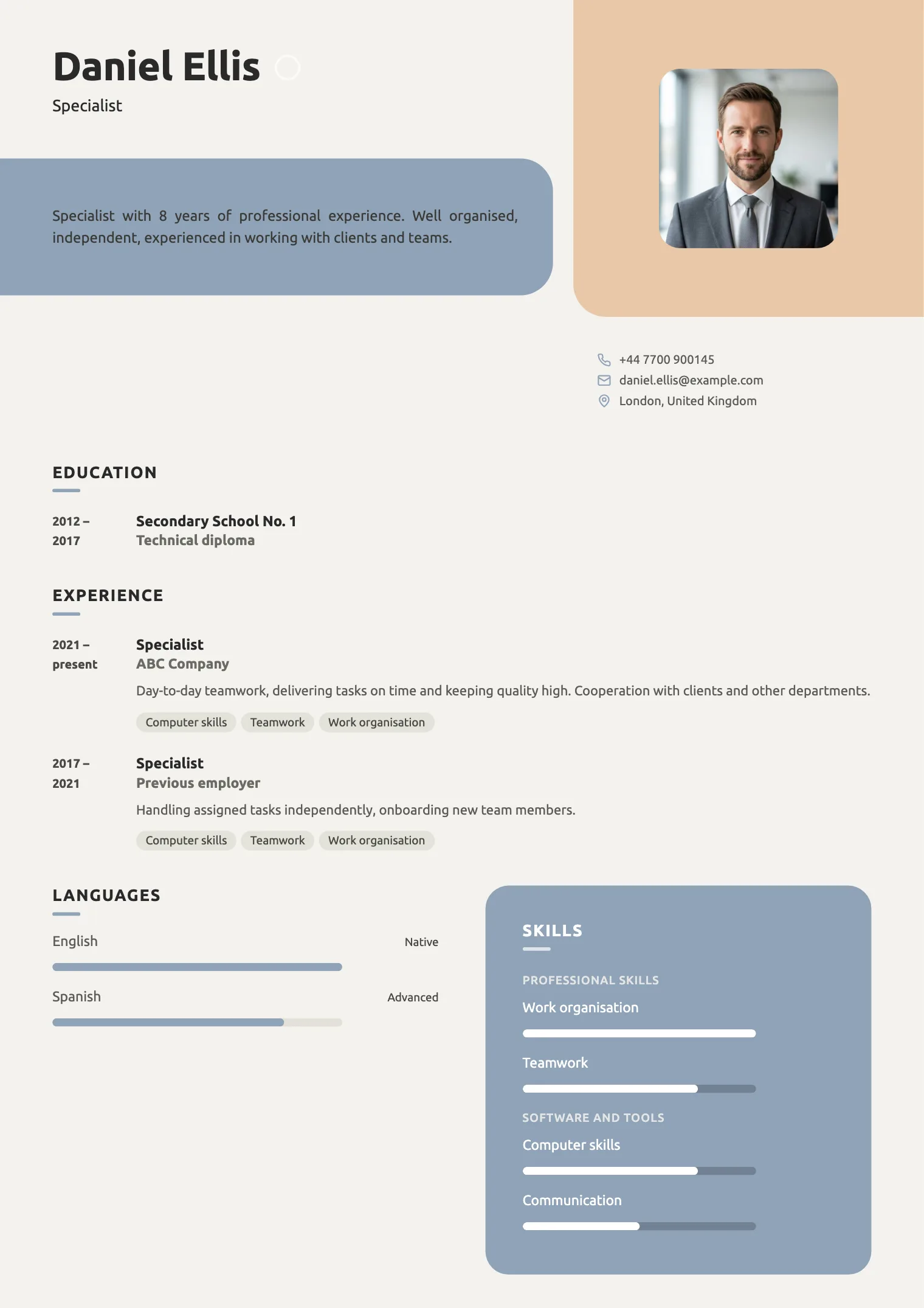 Matcha CV template, preview of the finished document
