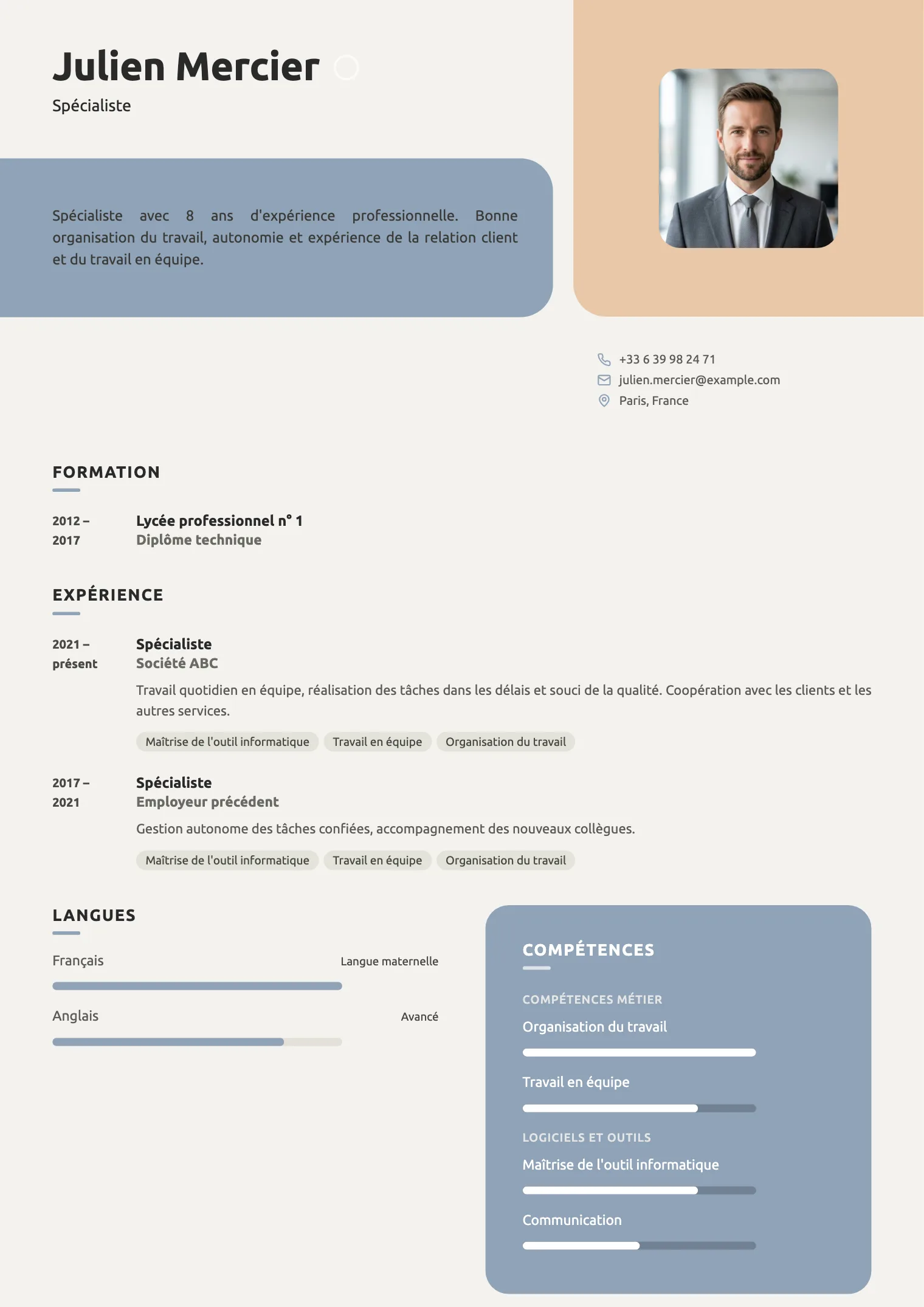 Modèle de CV Matcha, aperçu du document fini