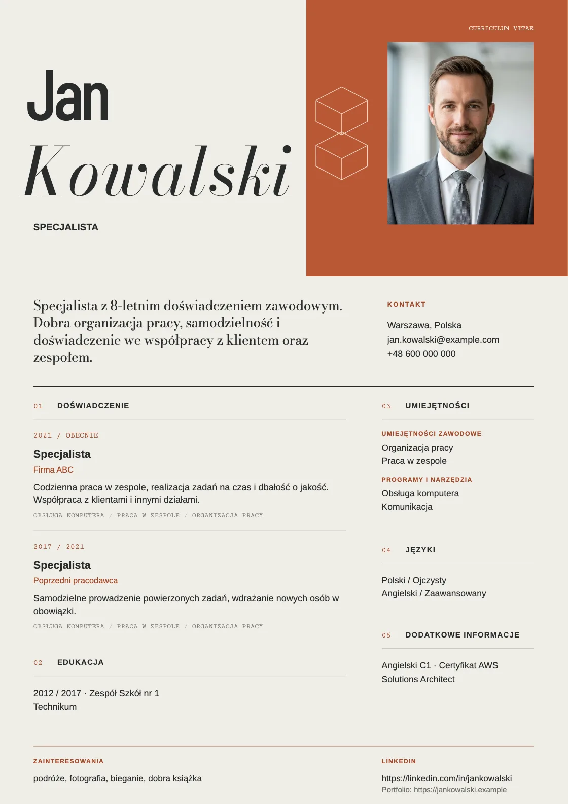 Wzór CV Material, podgląd gotowego dokumentu