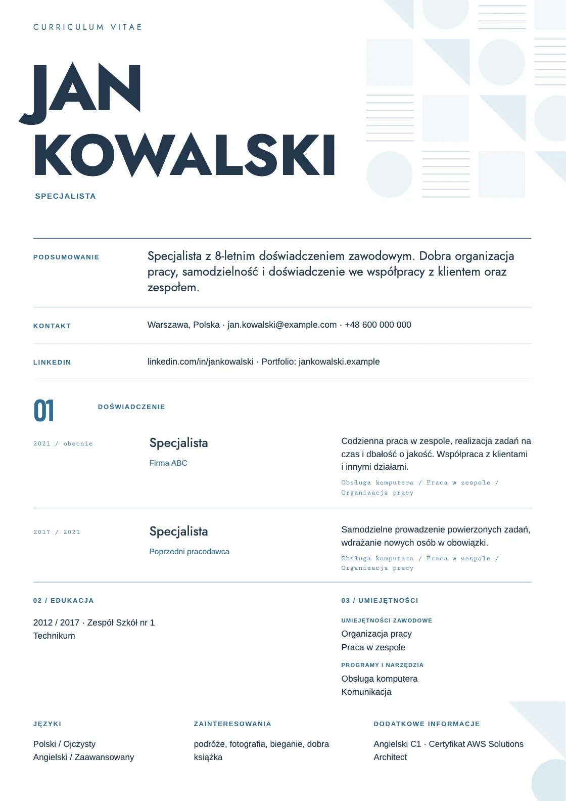 Wzór CV Module, podgląd gotowego dokumentu