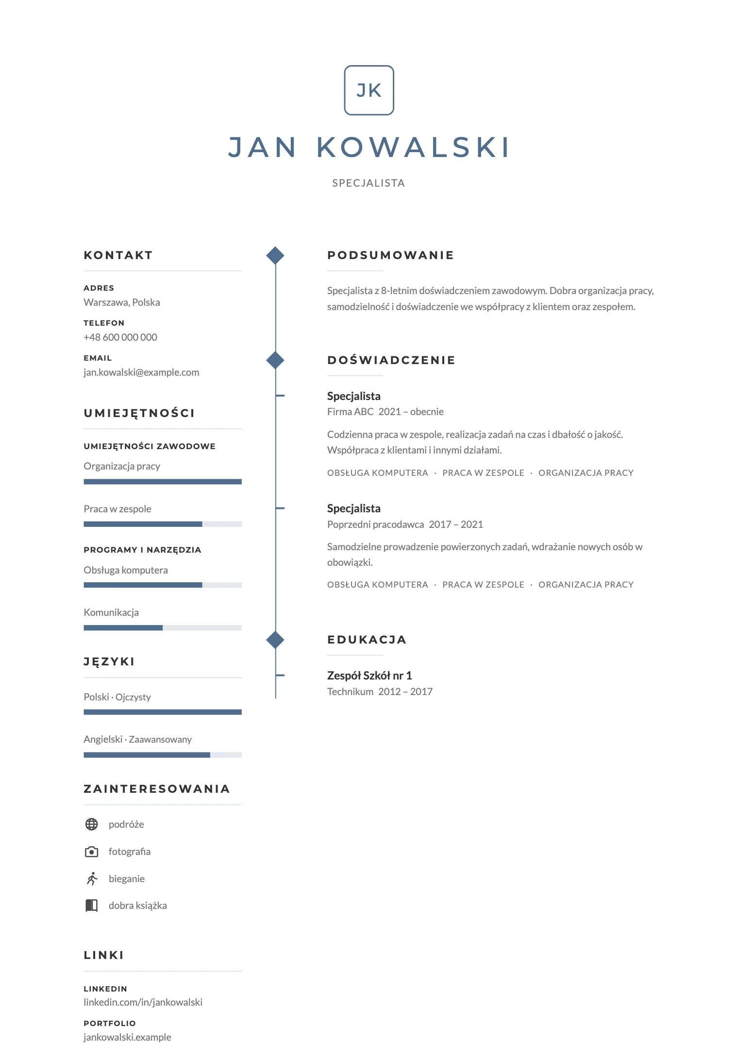 Wzór CV Monogram, podgląd gotowego dokumentu