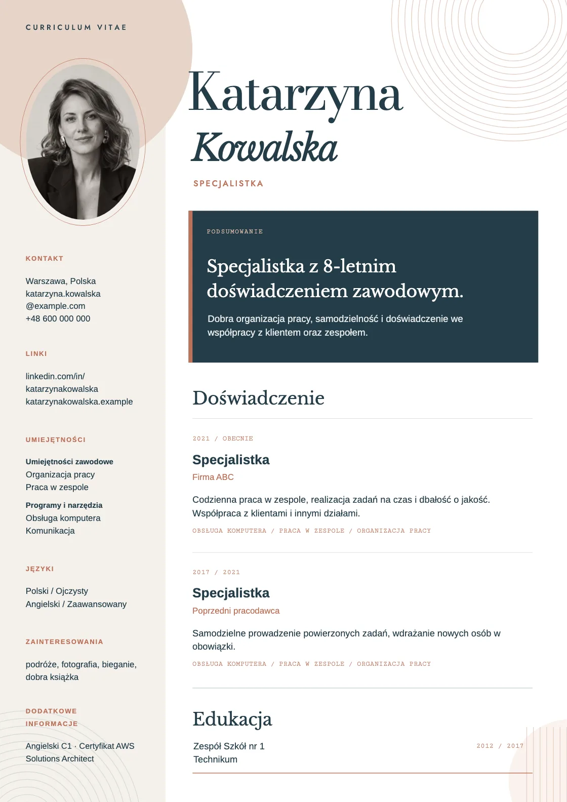 Wzór CV Orbit, podgląd gotowego dokumentu