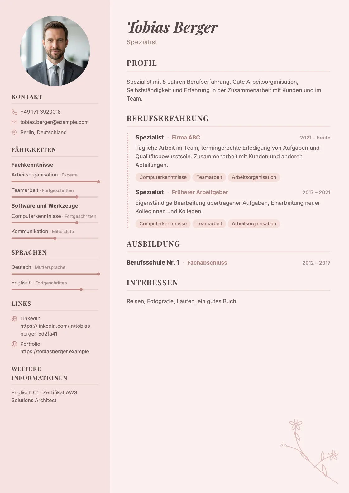 Lebenslauf Vorlage Modern Pastel, Vorschau des fertigen Dokuments
