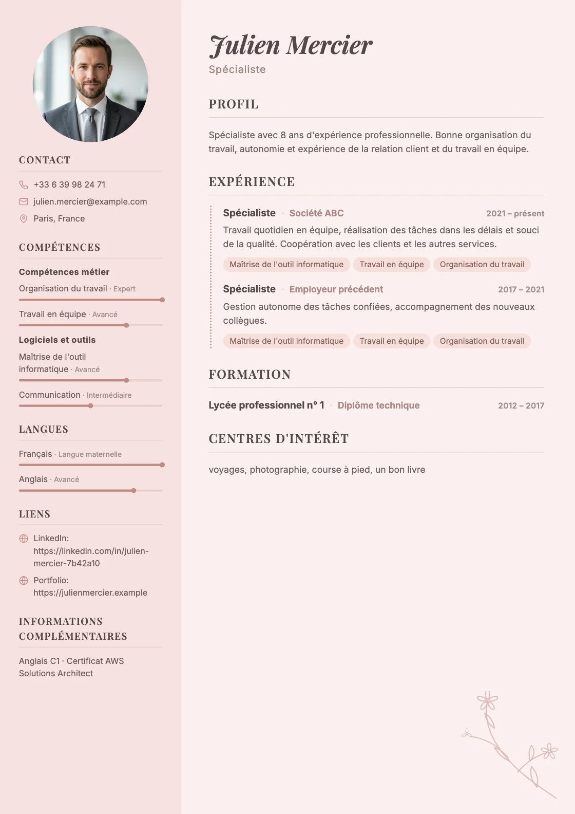 Modèle de CV Modern Pastel, aperçu du document fini
