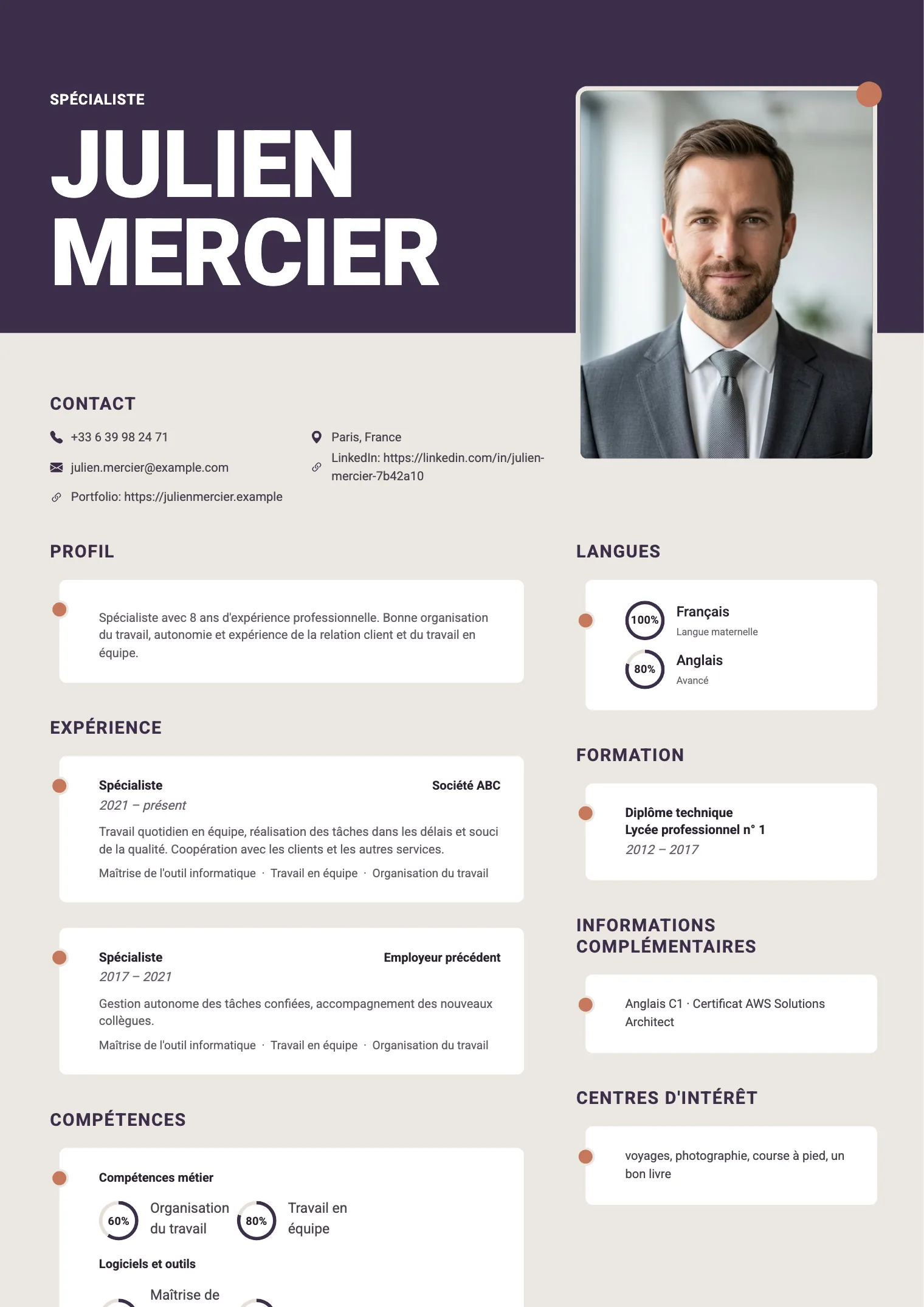 Modèle de CV Periwinkle, aperçu du document fini