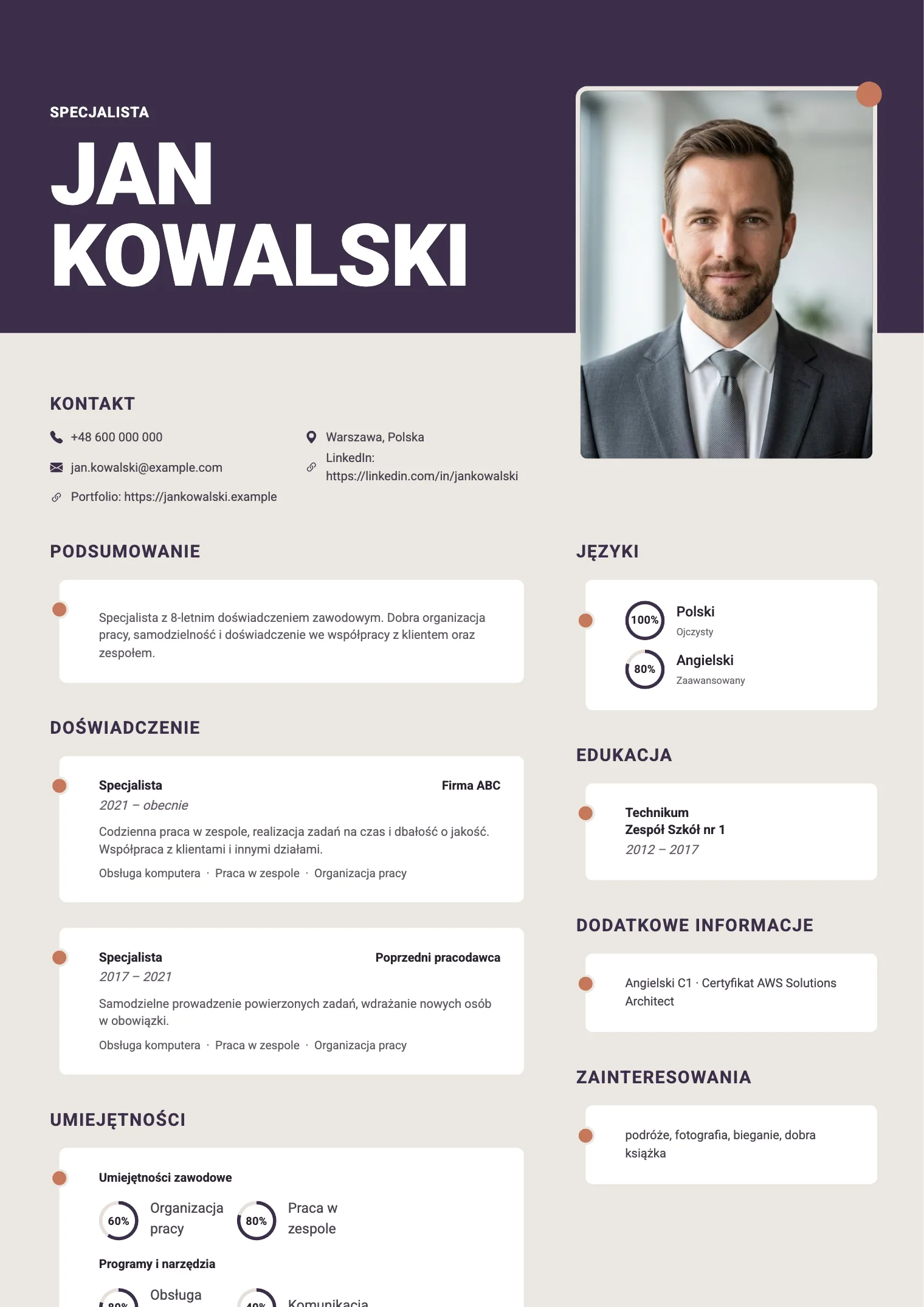 Wzór CV Periwinkle, podgląd gotowego dokumentu