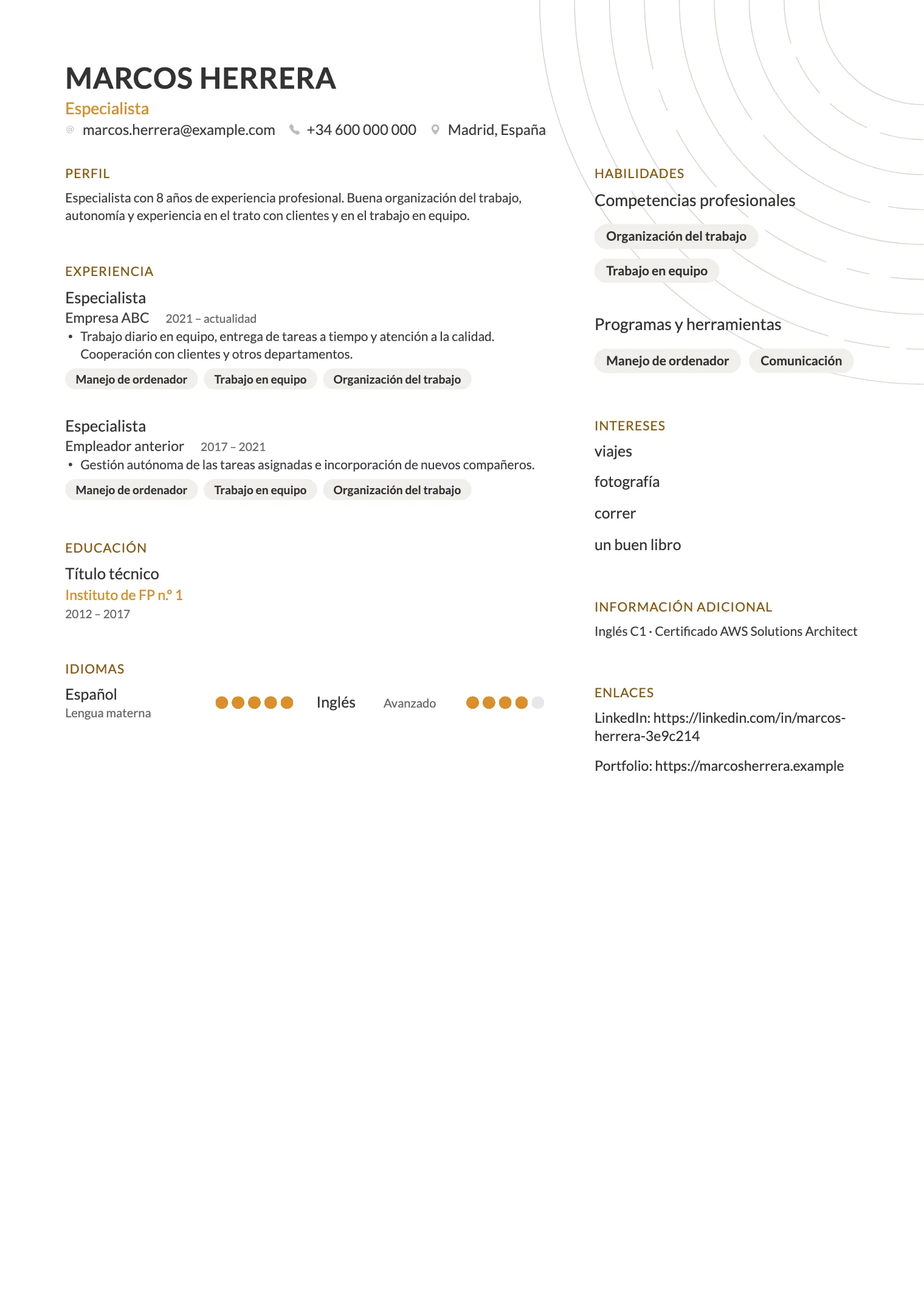 Plantilla de CV Prism, vista previa del documento terminado