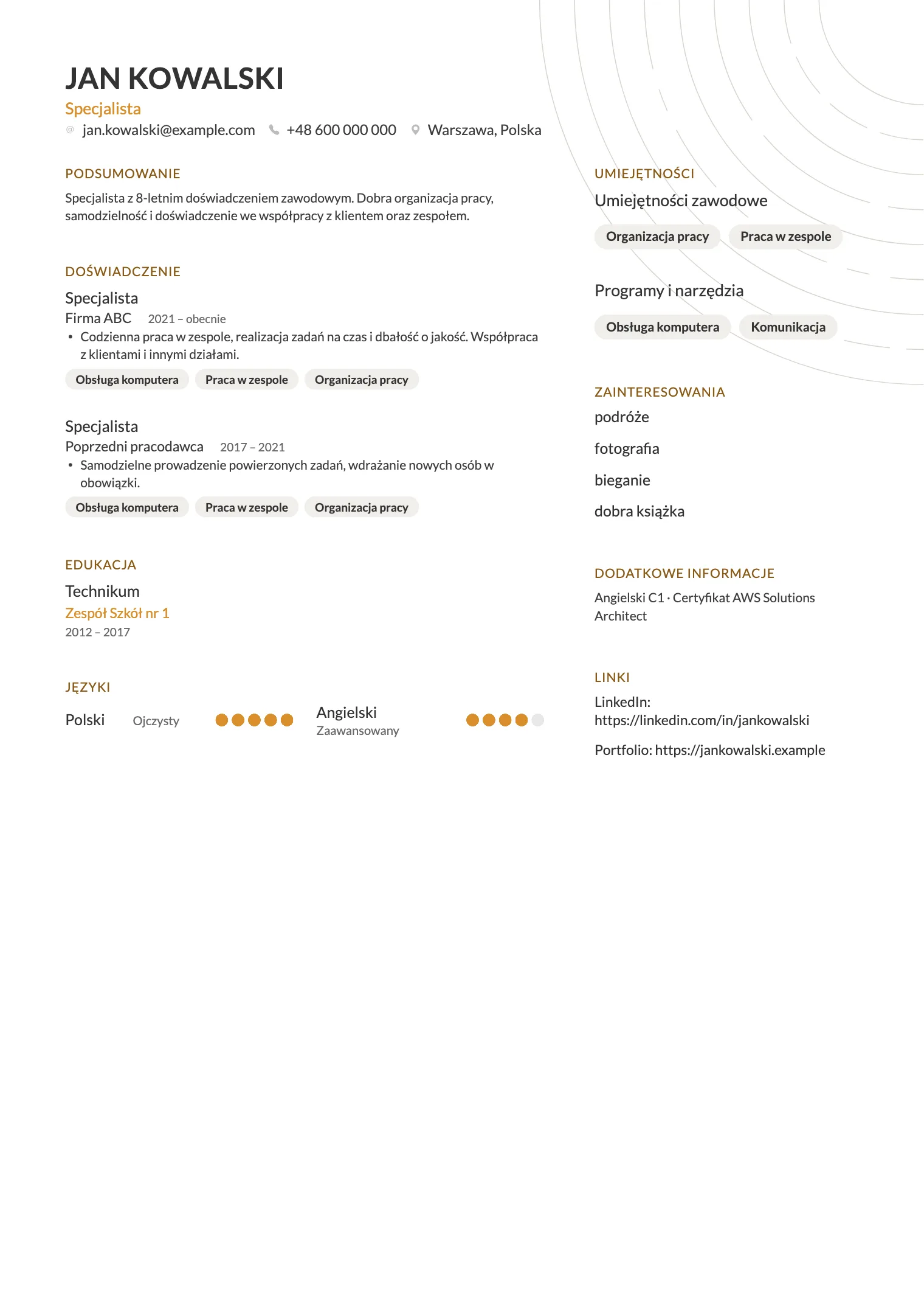 Wzór CV Prism, podgląd gotowego dokumentu