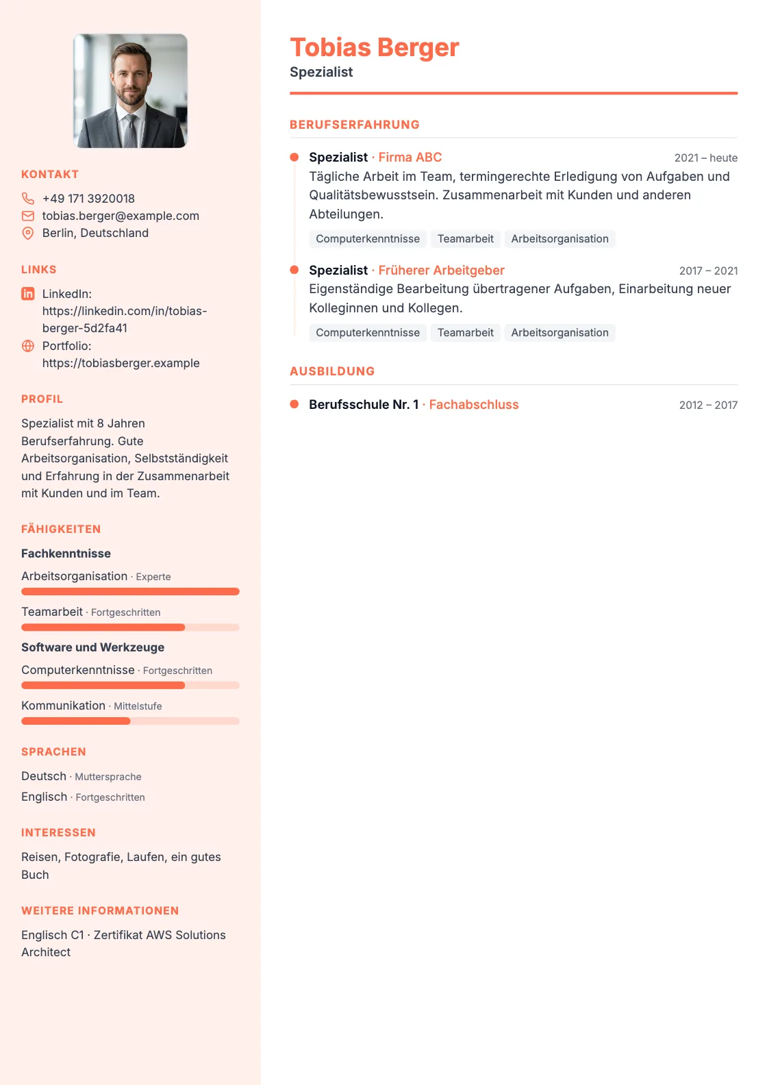 Lebenslauf Vorlage Premium, Vorschau des fertigen Dokuments