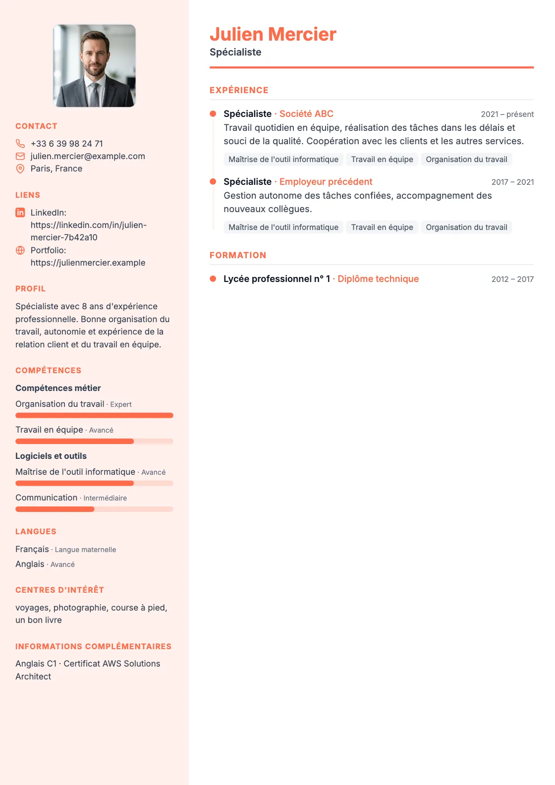 Modèle de CV Premium, aperçu du document fini
