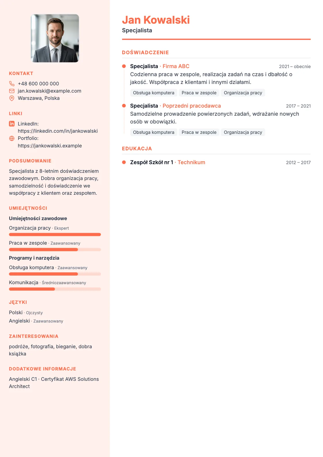 Wzór CV Premium, podgląd gotowego dokumentu