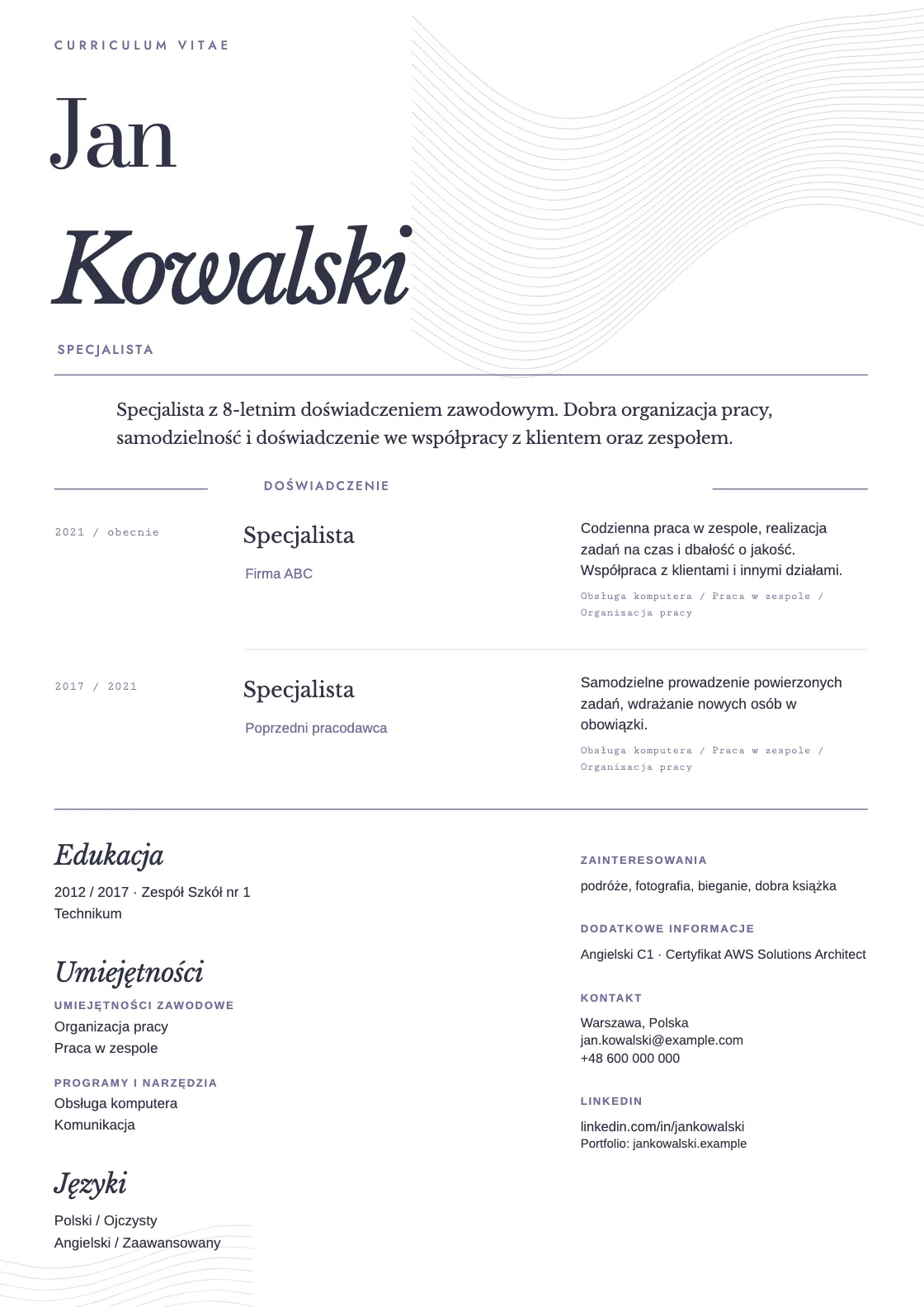 Wzór CV Resonance, podgląd gotowego dokumentu
