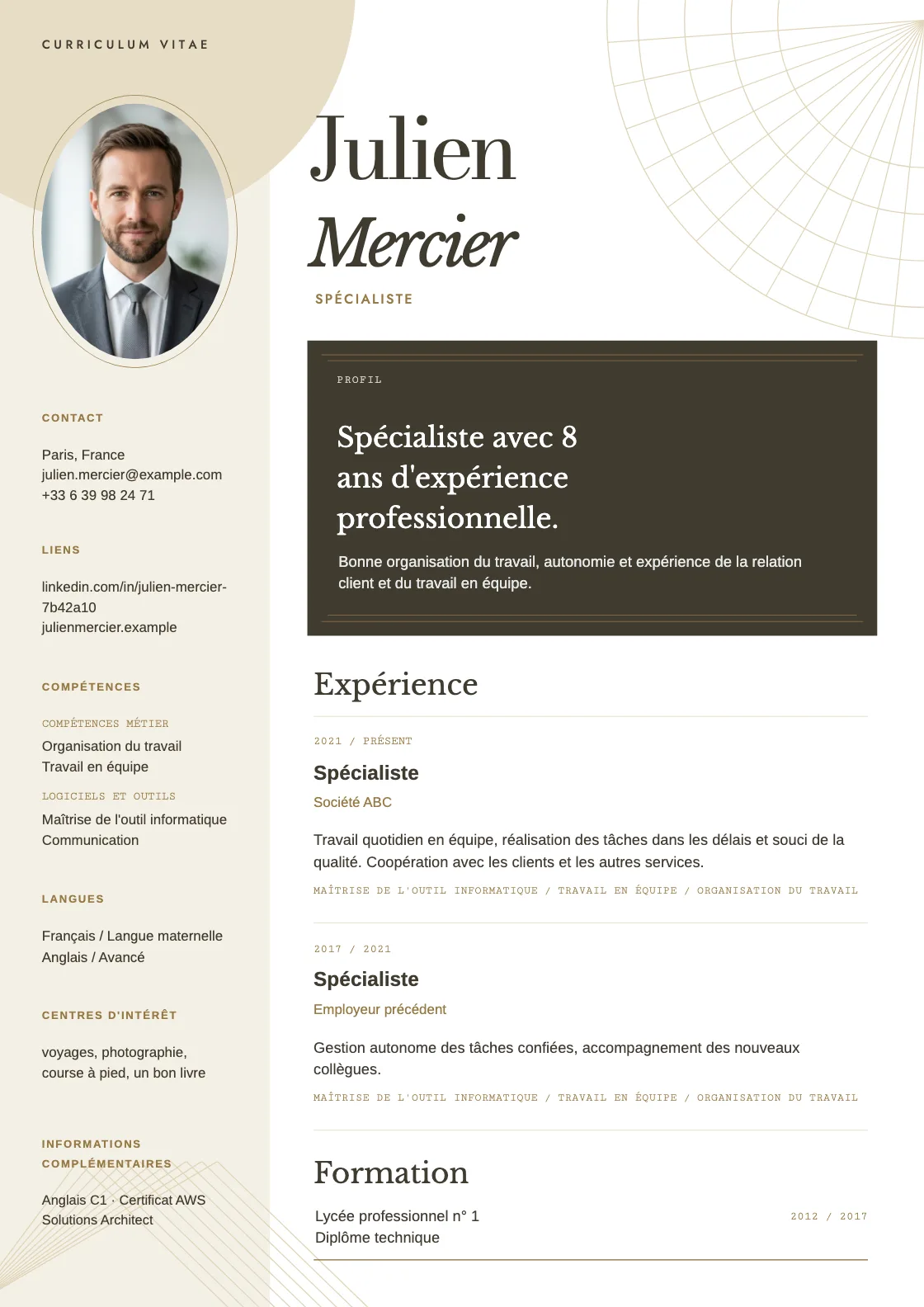 Modèle de CV Rhythm, aperçu du document fini